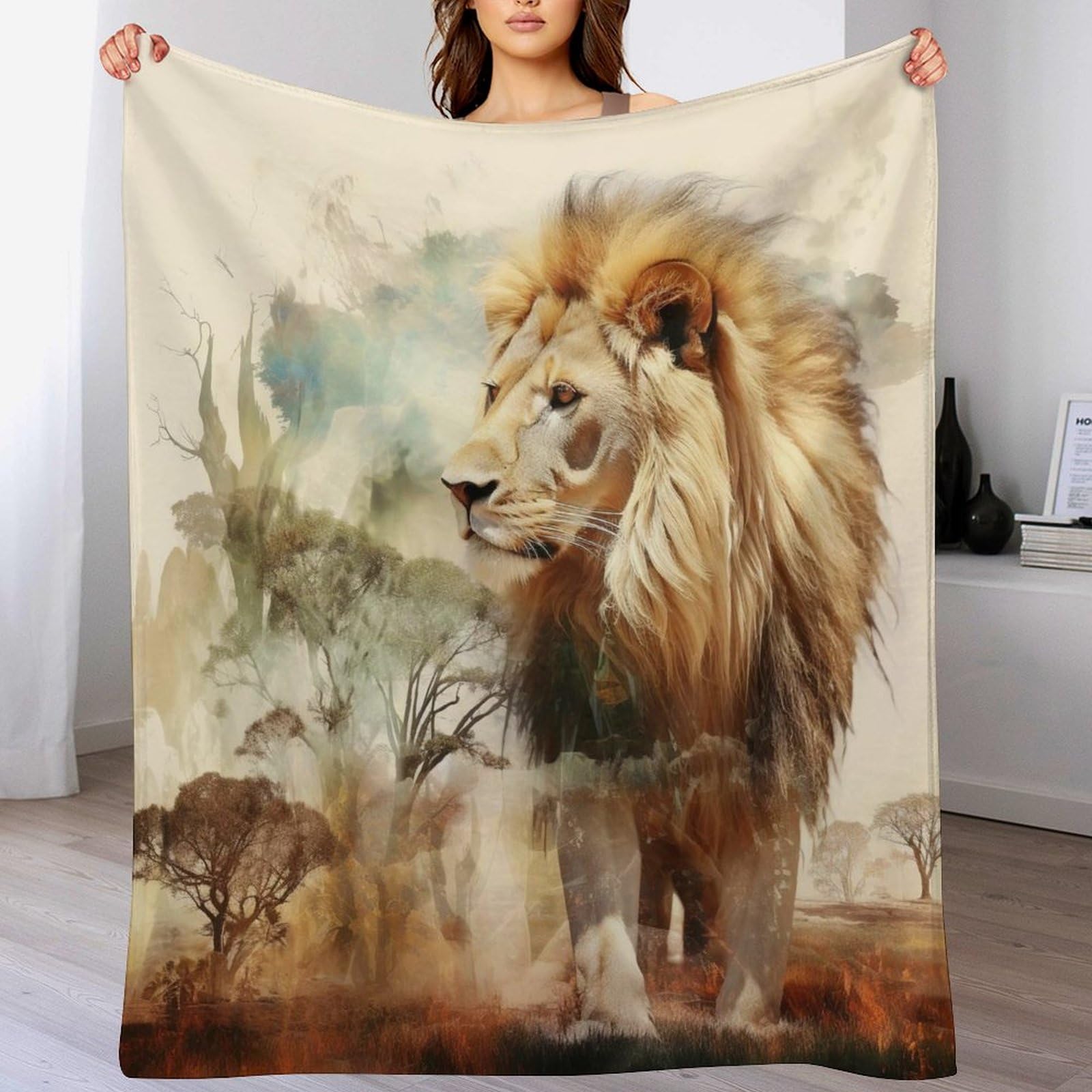 Couverture polaire lion plaid en flanelle 150x200cm pour lit et canapé