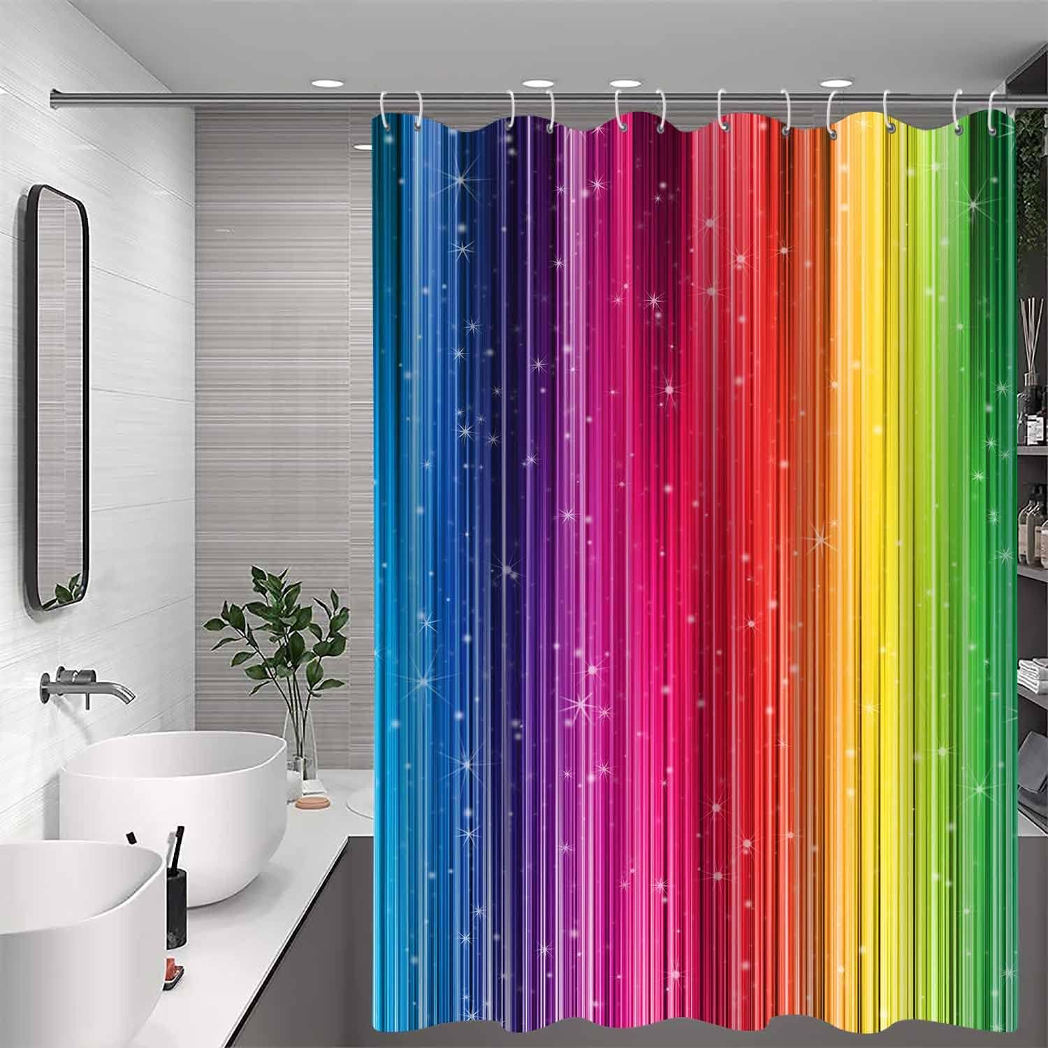 Rainbow Stripes Shower Curtain, Colorful Ombre Color Art Home Decor Bathroom Curtain, Washable Polyester Fabric Shower Curtains with Hook, No Liner Need YLYYNT2468 (7278)