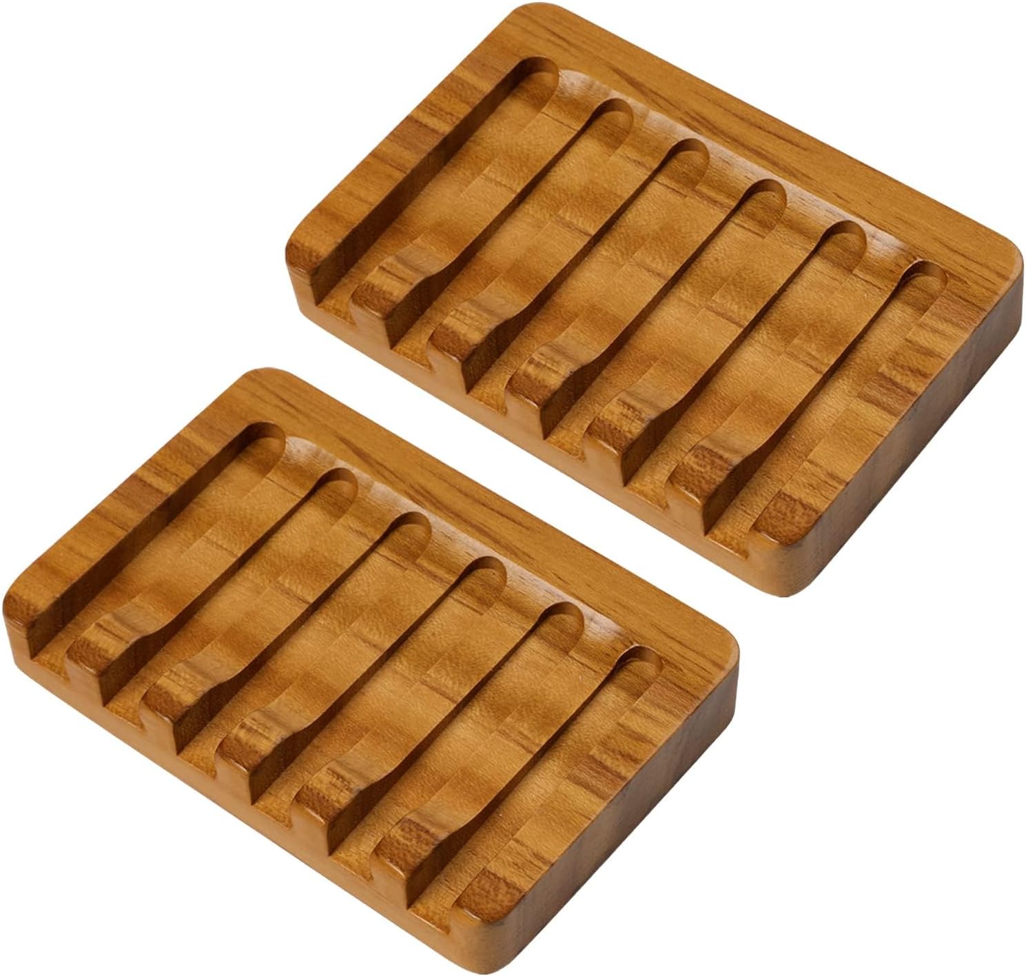 SAMEBUTECO Teak Wooden Soap Holder - 2 Pack, Self Draining Tray, Waterfall Drain, Soap Saver for Bathroom Shower and Bar Soap with Gift Box