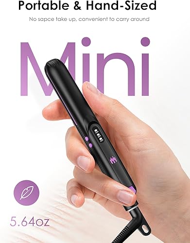 Miniatura 2 de Elilier Mini plancha plana, plancha de pelo pequeña de cerámica de 0.7 pulgadas para rizos de pelo corto, plancha de viaje portátil de doble voltaje