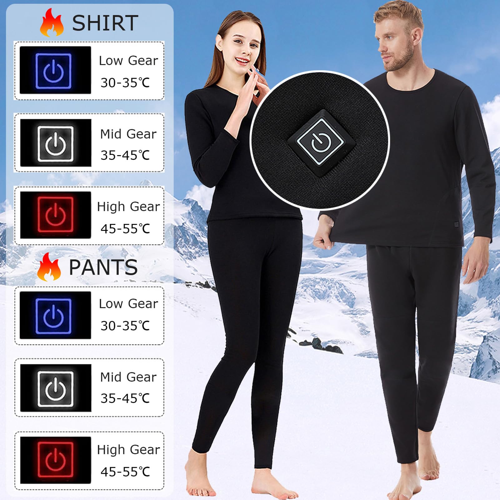 TOVCHEI Men Women USB Heated Underwear Tops Pants Set with Battery 28-Zone Heating Thermal Clothes for Winters Outdoor Sports,Women black,M