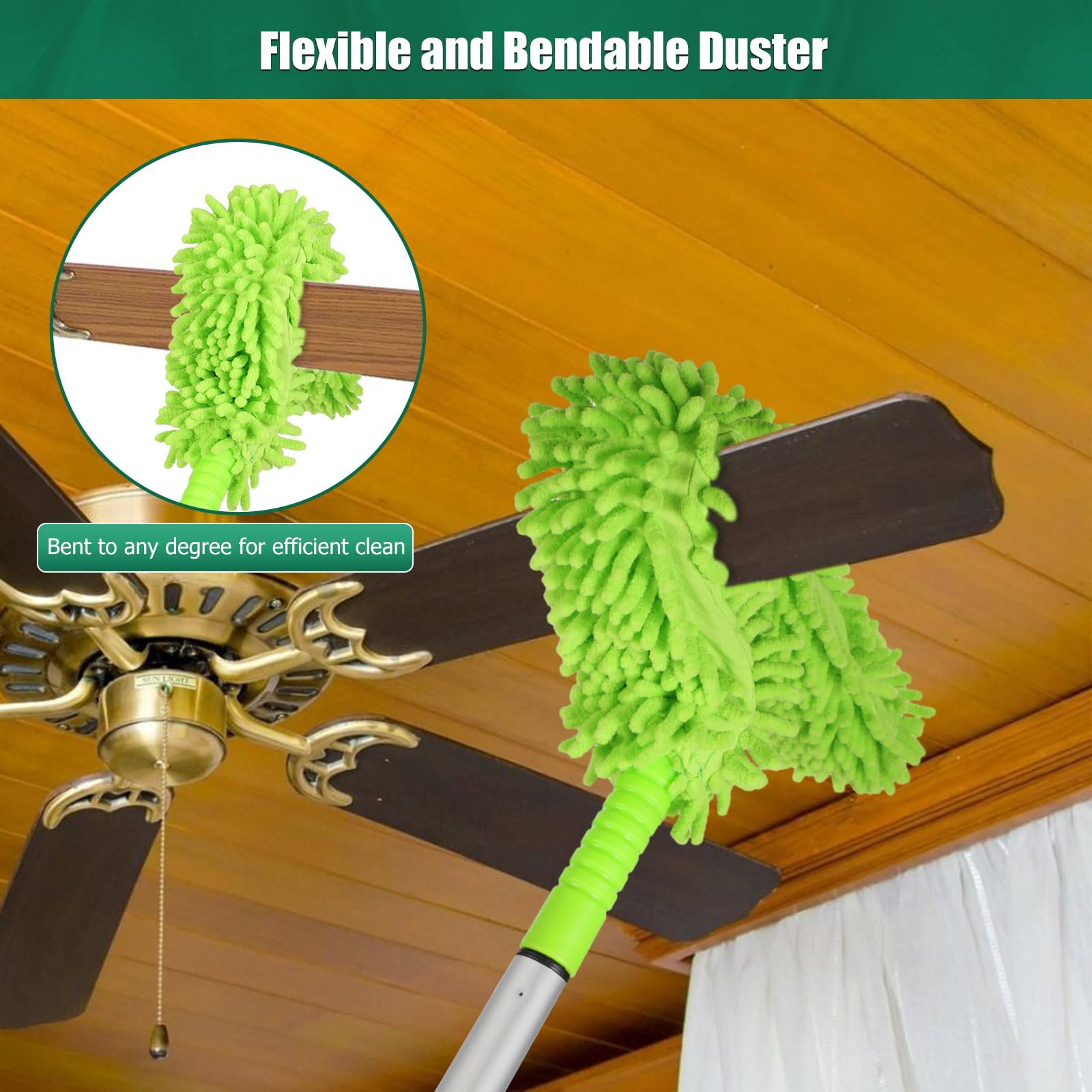2 Piezas Plumero Atrapapolvo Microfibra Duster Limpieza Plumero Lavable Telescópico Extensible 190 cm para Limpieza Ventiladores Techo Alto, Telarañas, Persianas, Ventanas, Muebles