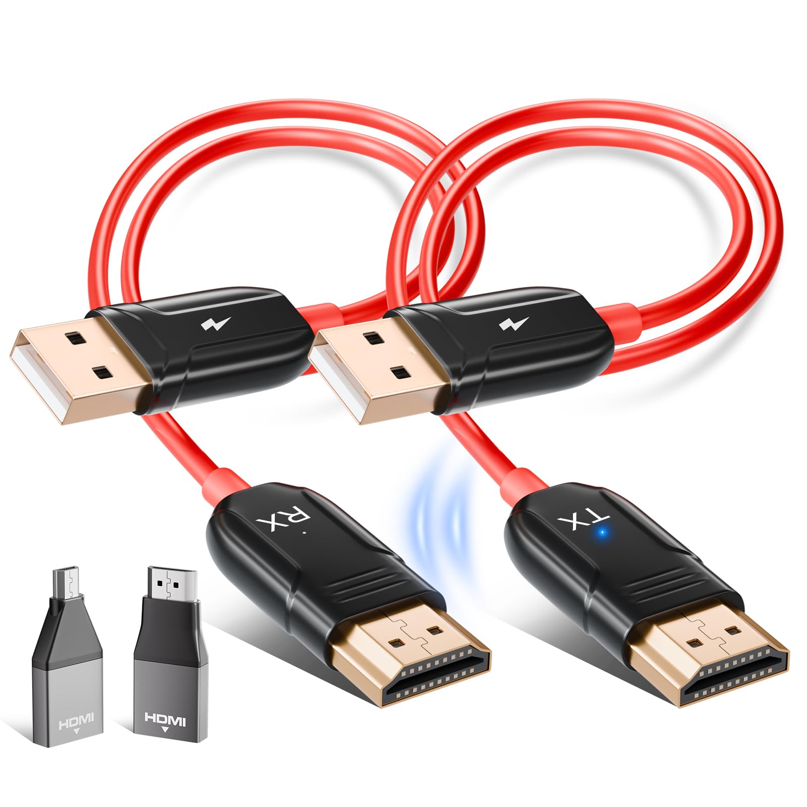 HDMI Wireless Trasmettitore e Ricevitore, Decodifica 4K Uscita 1080P, Cavo HDMI Senza Fili Portata 165FT/50M, 2,4 G e 5G Streaming Video/Audio/File da Laptop, PC a Monitor/TV/Proiettore, Rosso
