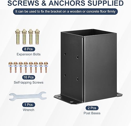 Miniatura 3 de uxcell Base de poste de 4 x 4 pulgadas, 3 piezas, tamaño interior de 3.6 x 3.6 pulgadas, soportes de poste recubiertos de polvo negro con tornillos