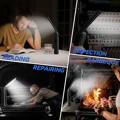 Miniatura 5 de Durapower Luz de trabajo LED recargable para automóvil, plegable, USB, portátil, luz de trabajo con base magnética, gancho, rotación de 270,