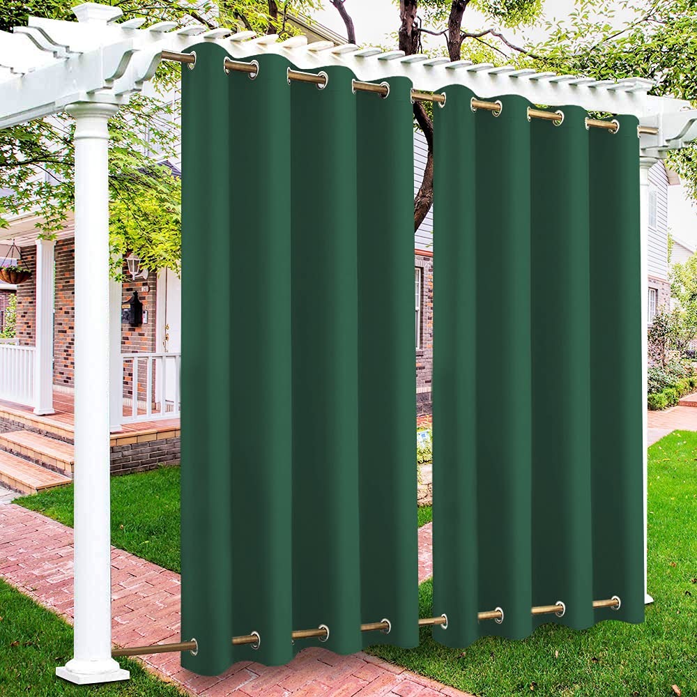 ele ELEOPTION Cortinas de Exterior Impermeables, Resistentes Viento, con Ojales Superior e Inferior, Cortina Opaca con Protección UV, para Balcón, Jardín, Patio, 4 Pieza/132 x 213 cm, Verde Oscuro