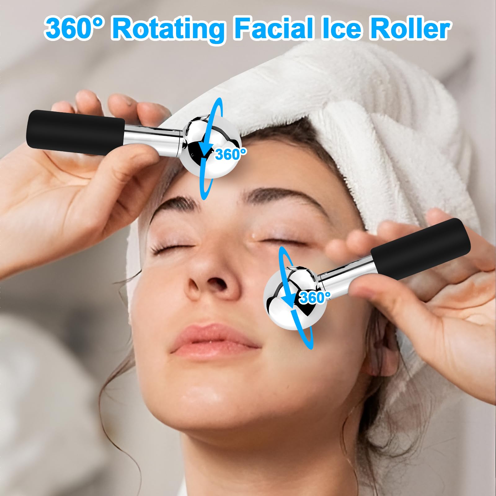 CGBE 2Pcs Facial Ice Globes, Globes de Glace en Acier Inoxydable pour Masser Visage, Boules Refroidissement de Massage Faciales, Réduit Les Cernes et Les Poches, Améliore la Circulation Sanguine