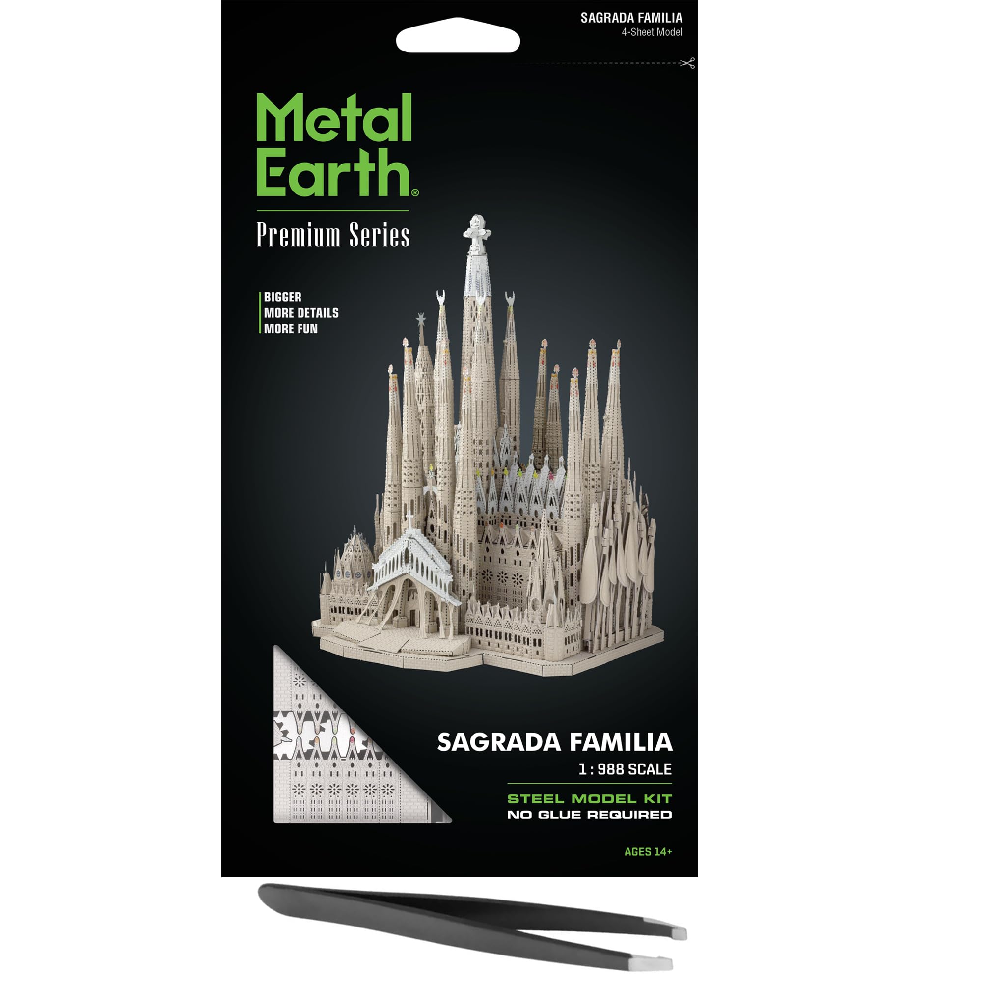Metal Earth Premium Series Sagrada Familia 3D Metal Model Kit Bundle with Tweezers