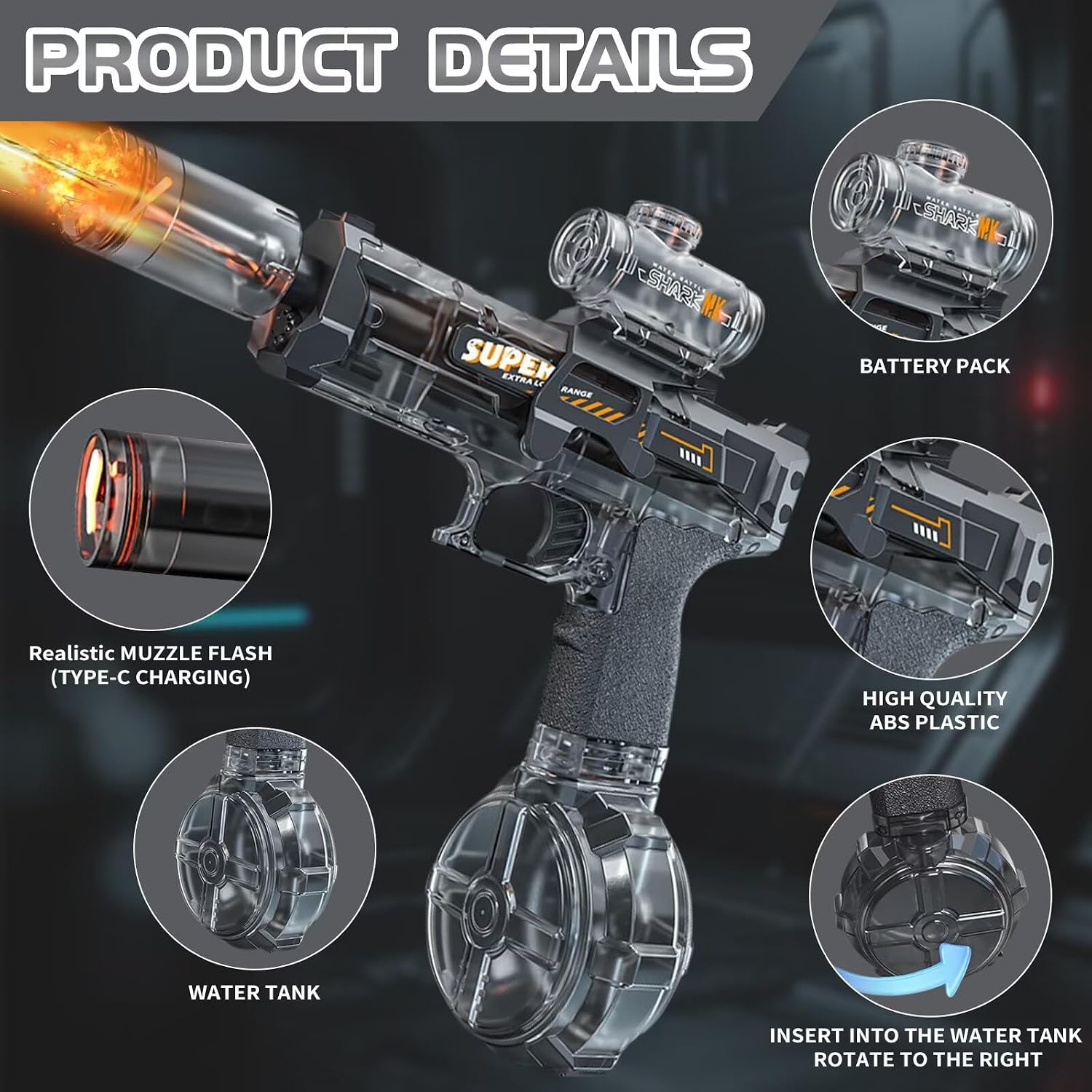 Deserthome Electric Water Guns for Adults Kids, Automatic Electric Squirt Gun with Long Range, High Capacity Water Pistol Blaster Soaker, Water Toys for Summer Outdoor Beach Swimming Pool (Gray)