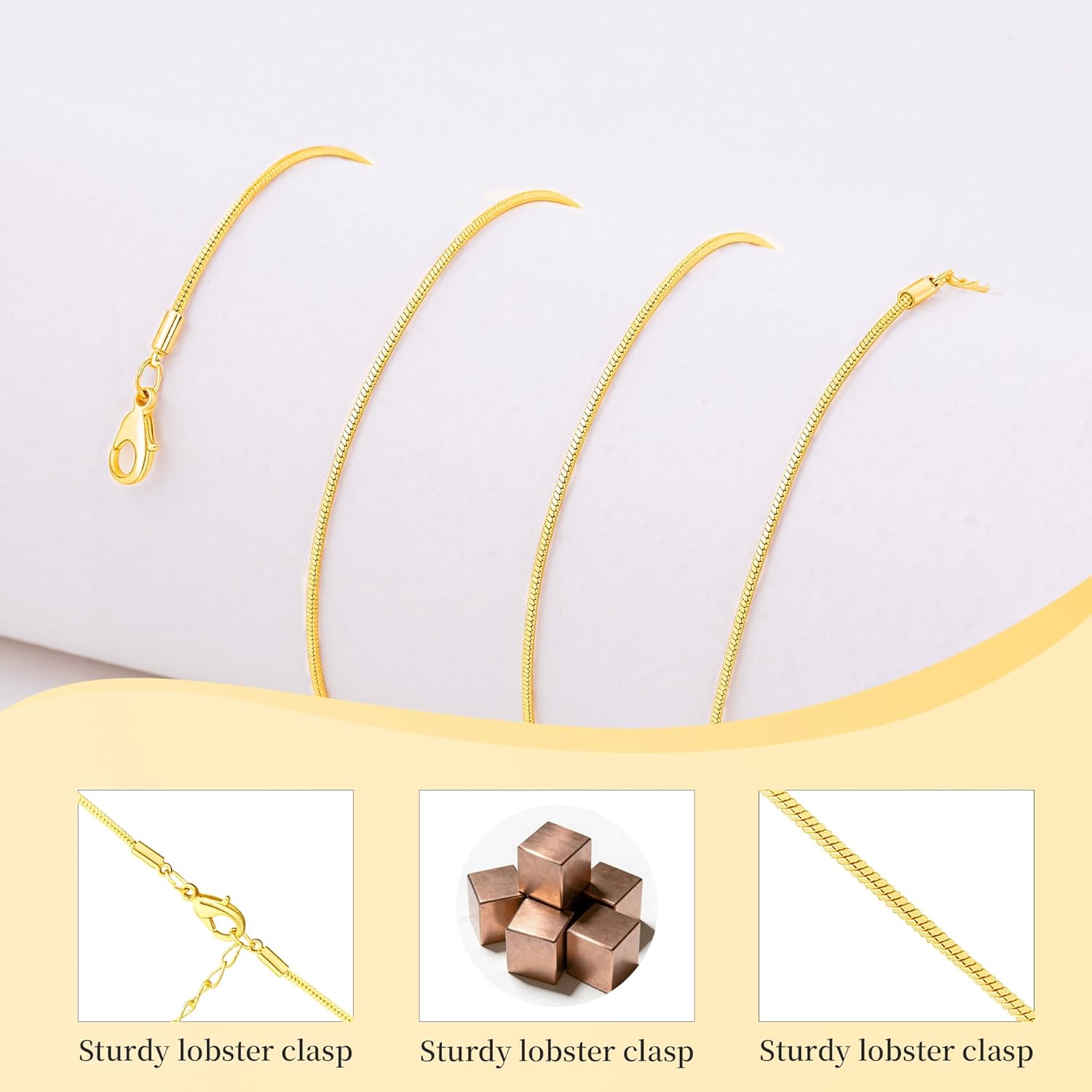 18k Gold Snake Chain Necklace Thin Sturdy Women's Chains Necklaces 16-24 Inch Jewelry Gift Silver Rose Gold Chain for Women Men - Image 5