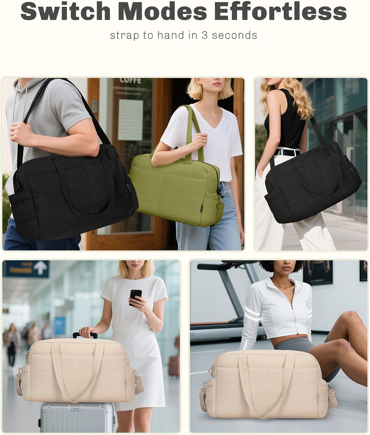 Hynes Eagle Travel Duffel Bag for Women with Toiletry Accessories Pouch Quilted Lightweight Overnight Weekender Carry on Bag with Wet Pocket Large Gym Puffer Tote Bag 31L Camel - Image 2