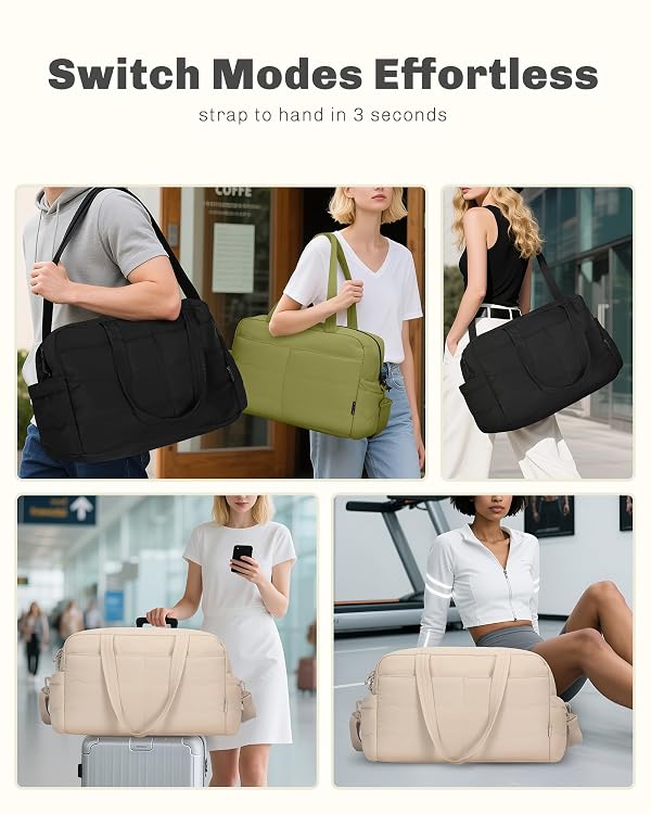 Hynes Eagle Travel Duffel Bag for Women with Toiletry Accessories Pouch Quilted Lightweight Overnight Weekender Carry on Bag with Wet Pocket Large Gym Puffer Tote Bag 31L Black by Hynes Eagle - Used condition - Image 2