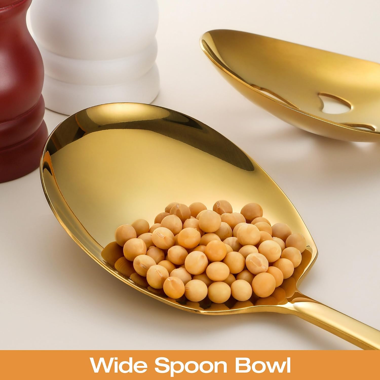 Extra Large Serving Spoons 11.7-Inch Gold Serving Slotted Spoon and Serving Spoon Set of 2-Piece Stainless Steel 18/8 Serving Utensil for Buffet, Parties, Catering - Dishwasher Safe(2-Pack, Gold)