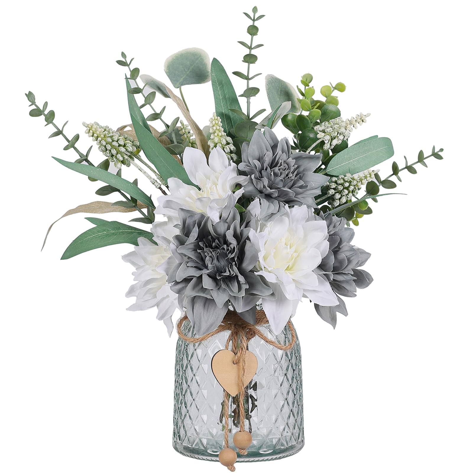 Photo 1 of Faux Flowers with Vase,Artificial Silk Flowers in Vase, Fake Plant Eucalyptus and Willow,Flower Arrangement for Home Farmhouse kitchen Dining Table Centerpiece Decorations Table Decor (Grey Blue)