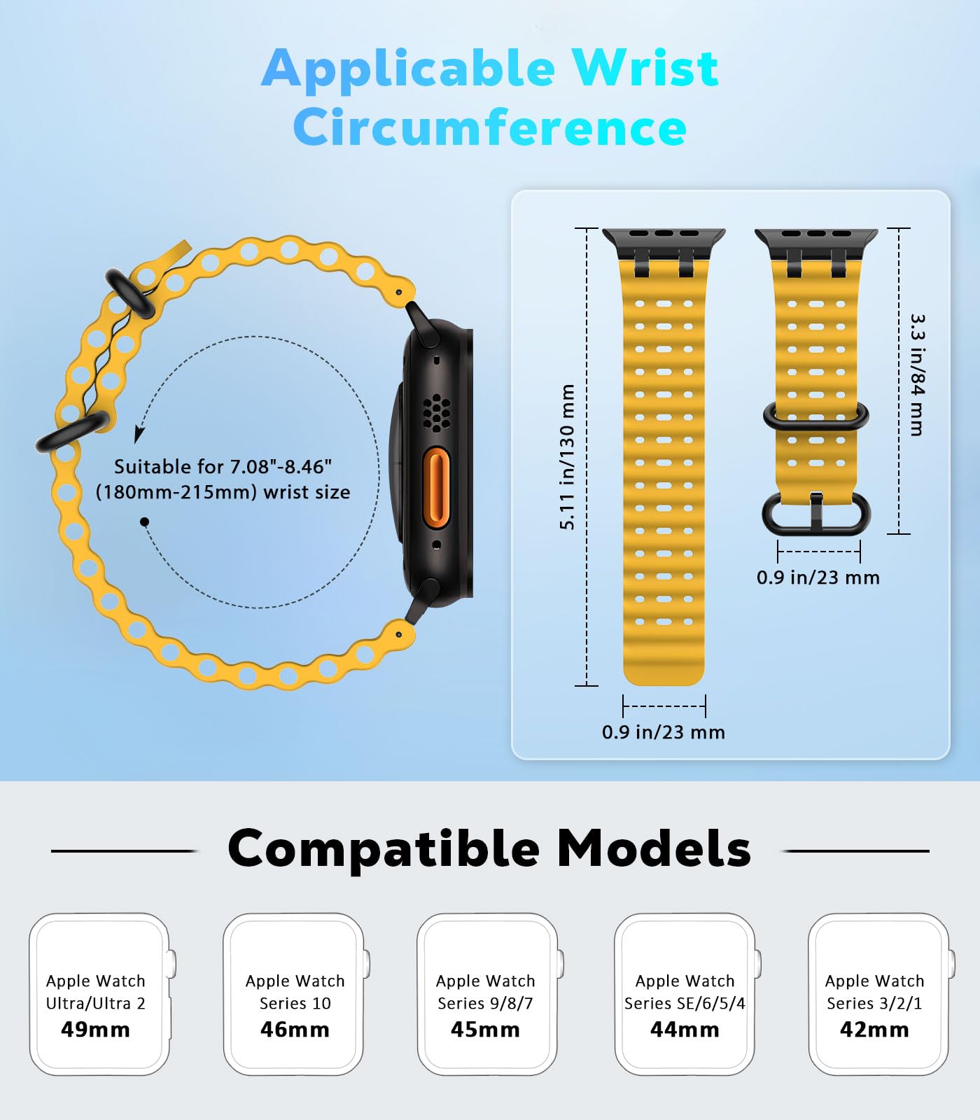 Astorgos Cinturino Ocean compatibile con Apple Watch Ultra 2/Ultra 49mm, S10 46mm, 9/8/7 45mm, SE/6/5/4 44mm, 3/2/1 42mm, Cinturini Sportivo con Connettore in Metallo per Uomo e Donna