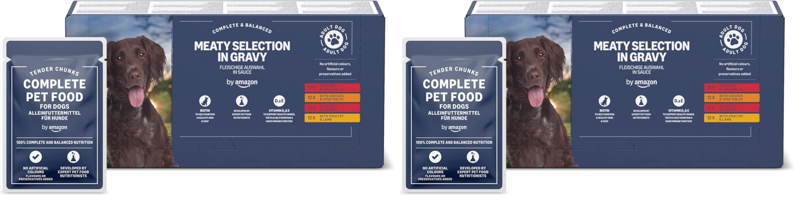 by Amazon Complete Wet Food for Adult Dogs, Meat Selection in Gravy, 4.8 kg (48 pouches of 100g) (Pack of 2)