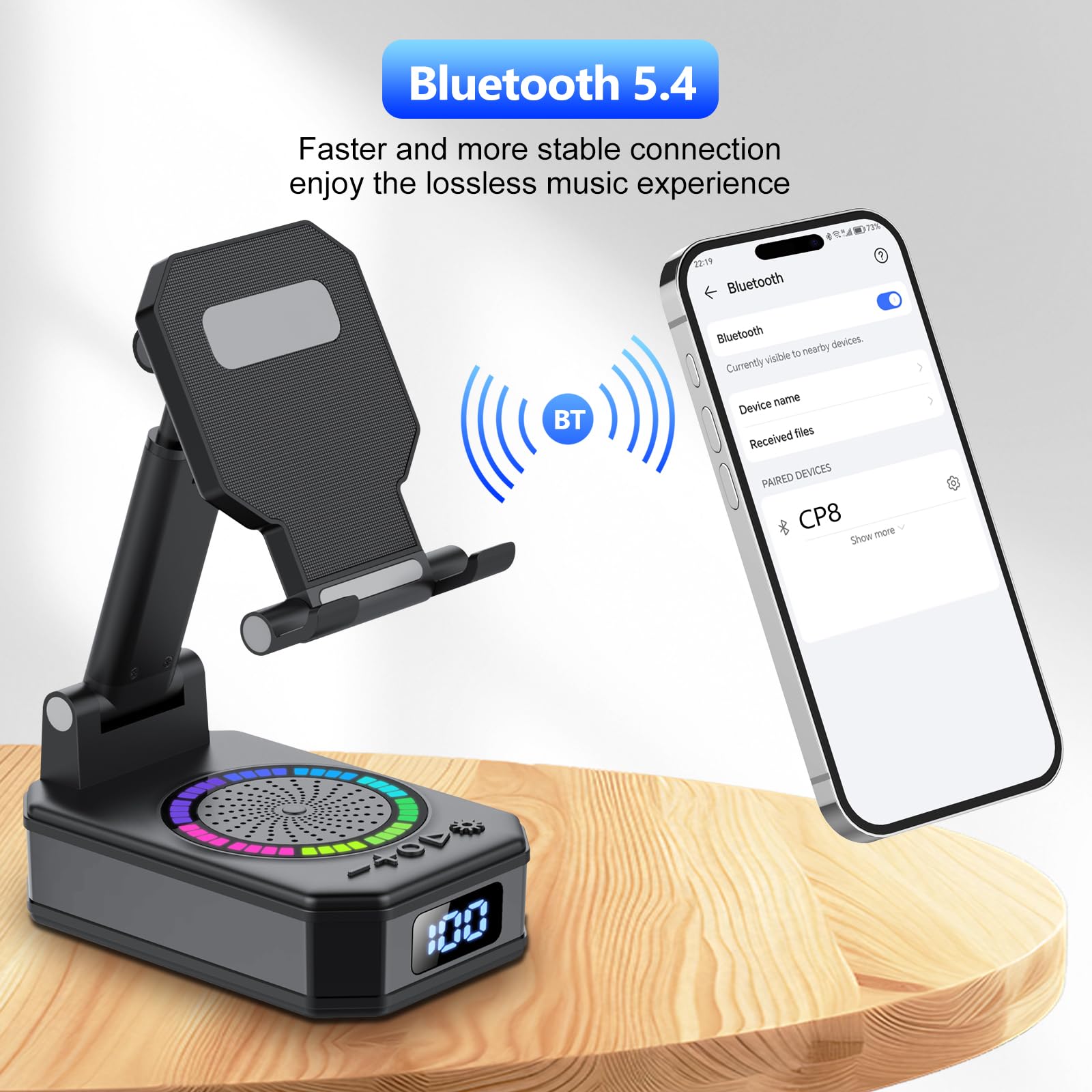 Altavoz Bluetooth Pequeño, Altavoz Portátil Bluetooth con Soporte para Móvil, Base Antideslizante, Sonido Envolvente HD, Recargable, Regalo Original para Hombre Mujer, Compatible con iOS y Android - 4