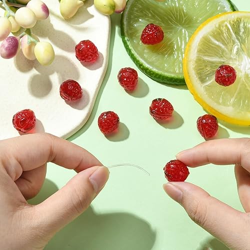 Miniatura 3 de DanLingJewelry 10 cuentas de fresa roja hechas a mano con cuentas espaciadoras de frutas bonitas para bricolaje, aretes, collares, suministros de