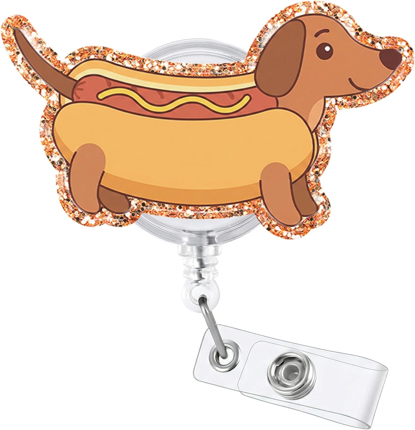Funny Hot Dog Dachshund Badge Reel Fun Badge Reels Sausage Dog Glitter Gift
