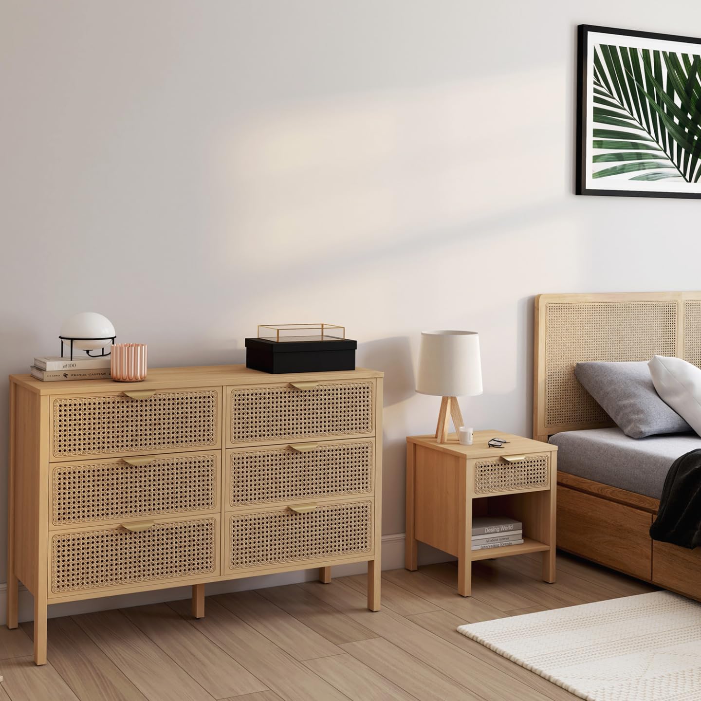 IDMarket - Lot de 2 Tables de Chevet EDHEN 1 tiroir avec Niche cannage et Bois