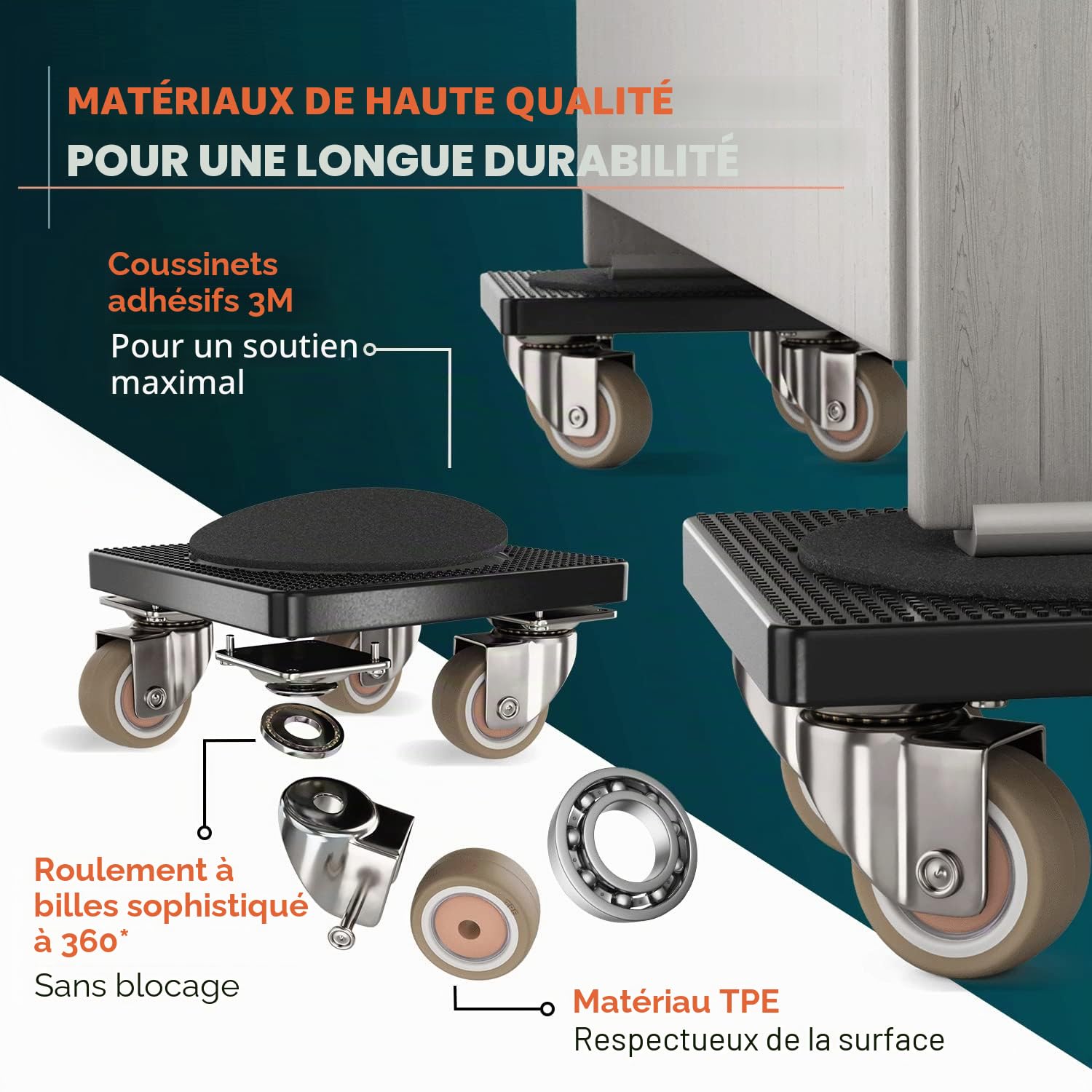 Leve Meuble innovant pour Meubles Lourds FAIRMO - 4 Chariots de Transport et 1 lève-Charge (avec Patins antidérapants) - roulettes pour Meubles Lourd en TPE - deplace Meuble Lourd sans Effort