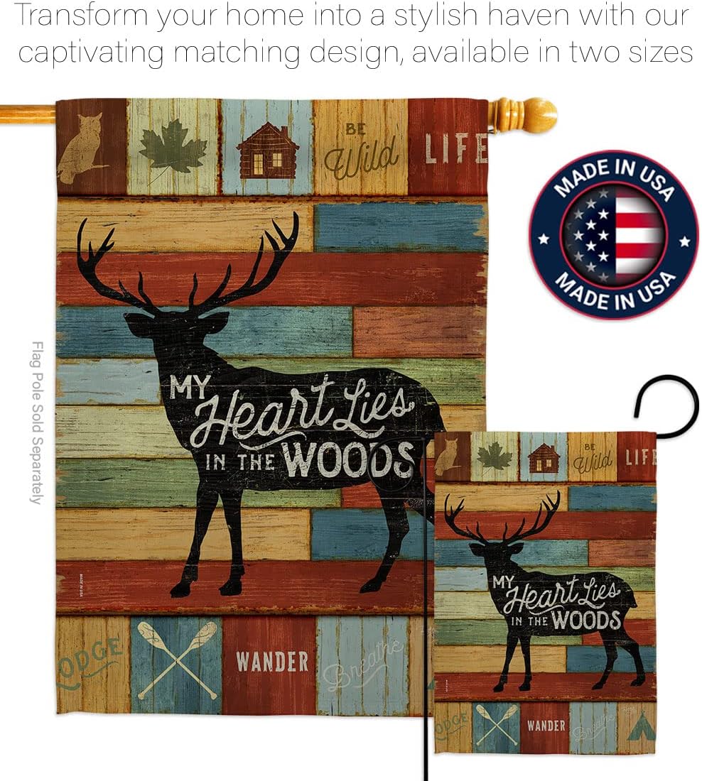 Breeze Decor - My Heart Lies in The Woods Nature - Everyday Outdoor Impressions Decorative Vertical House Flag 28" x 40" Printed in USA