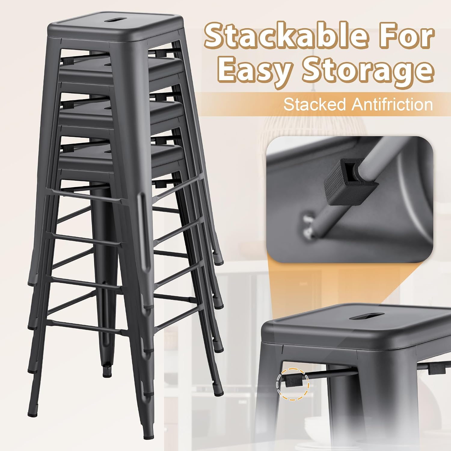 Furmax 30 Inch Metal Bar Stools Set of 4, Counter Height Stools, Industrial Bar Chairs Patio Stool Stackable Stool for Kitchen/Dining Room/Indoor Outdoor(Gray, 30'' Backless)