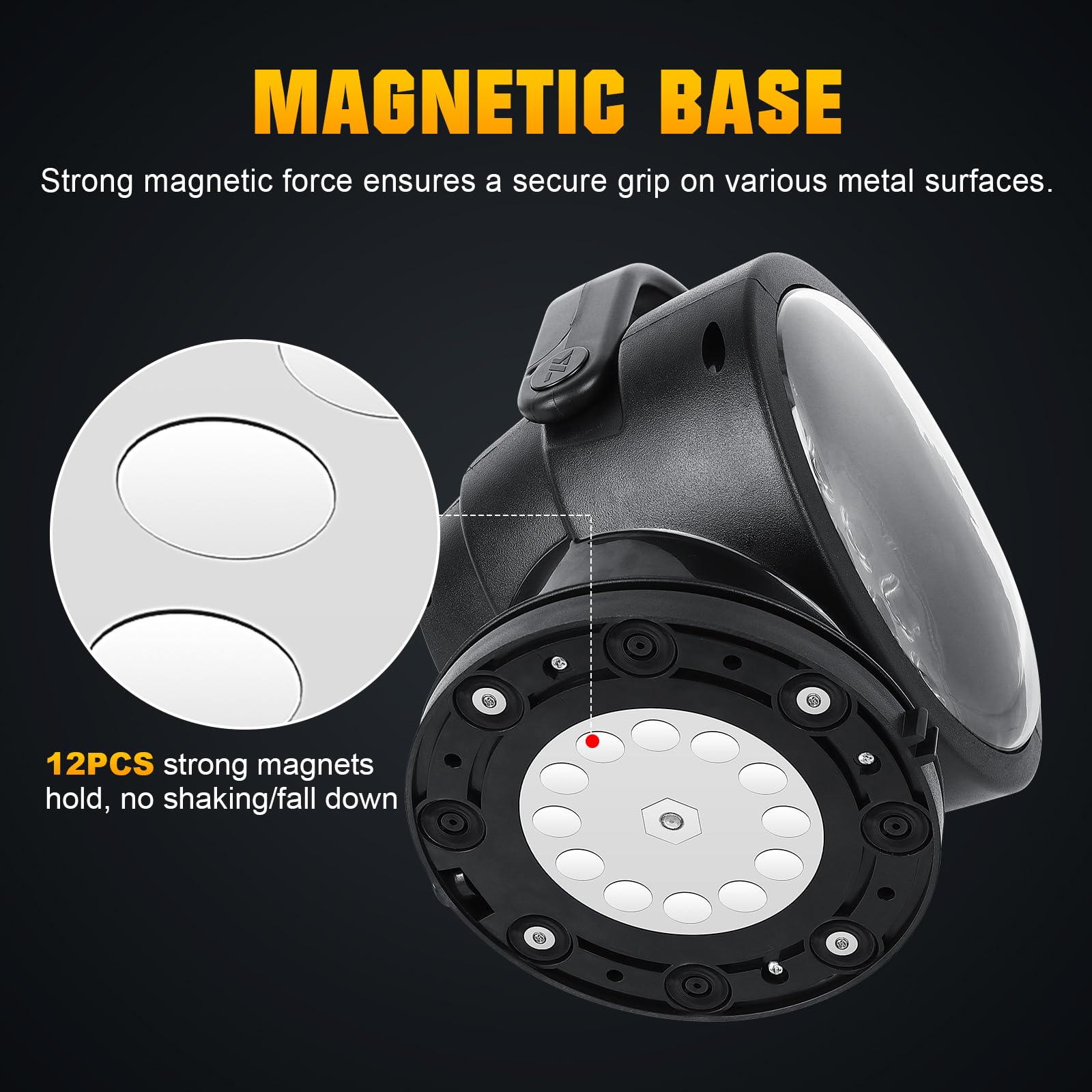 Linterna de Búsqueda LED 50W con Control Remoto, Luz de Trabajo Giratoria 360° con Modo Estroboscópico, Fuertes Imanes Incorporados, Brillo Ajustable, Spot 12V 24V para Camiones, Barcos, Caza