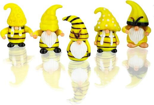 5 Pcs Blown Glass Bumble Bee Gnome Figurines Spring Home Decor