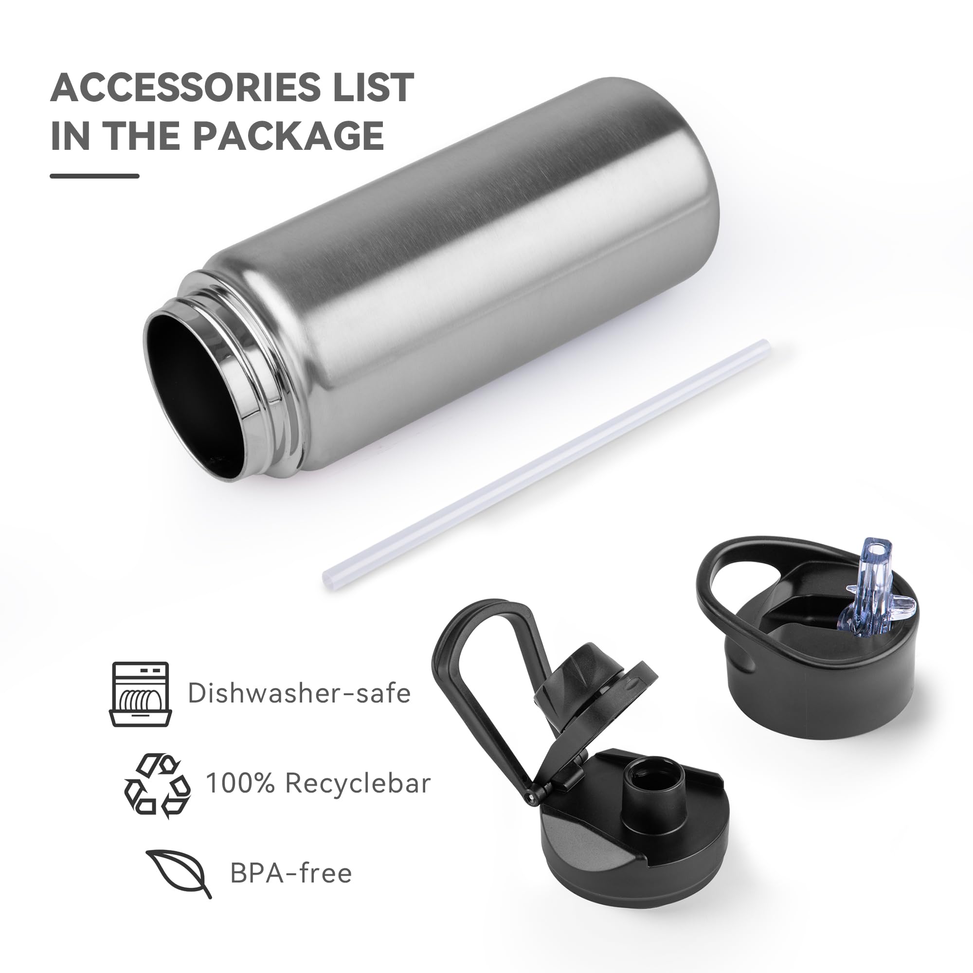 UMBFUN Insulated Water Bottle, 500ml 2 Lids (Straw Lid and Spout Lid) - Image 3