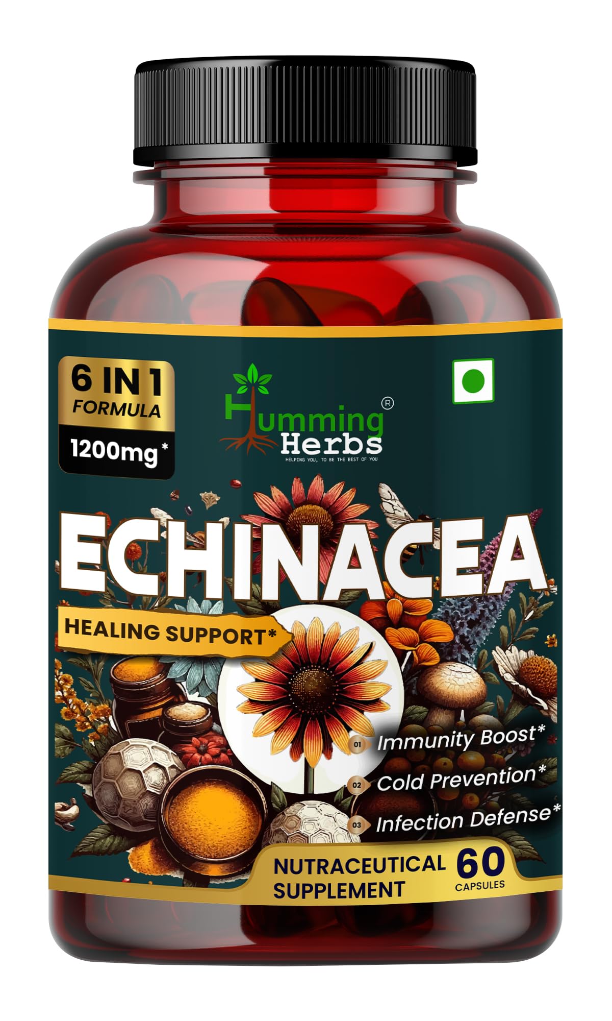 Humming Herbs Echinacea 1200mg with Elderberry, Bee Propolis & Selenium - Immune Support Complex for Cold Prevention & Healing - Antioxidant, Immunity Boosting & Defense From Infection (B0CSZ3VL4R) Amazon Price History, Amazon Price Tracker