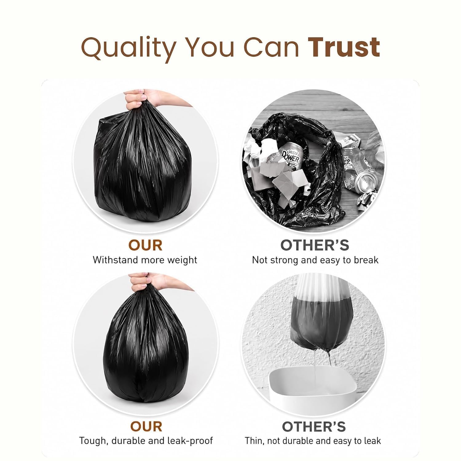 MAQIHAN Garbage Bags - Black Dustbin Liners -6
