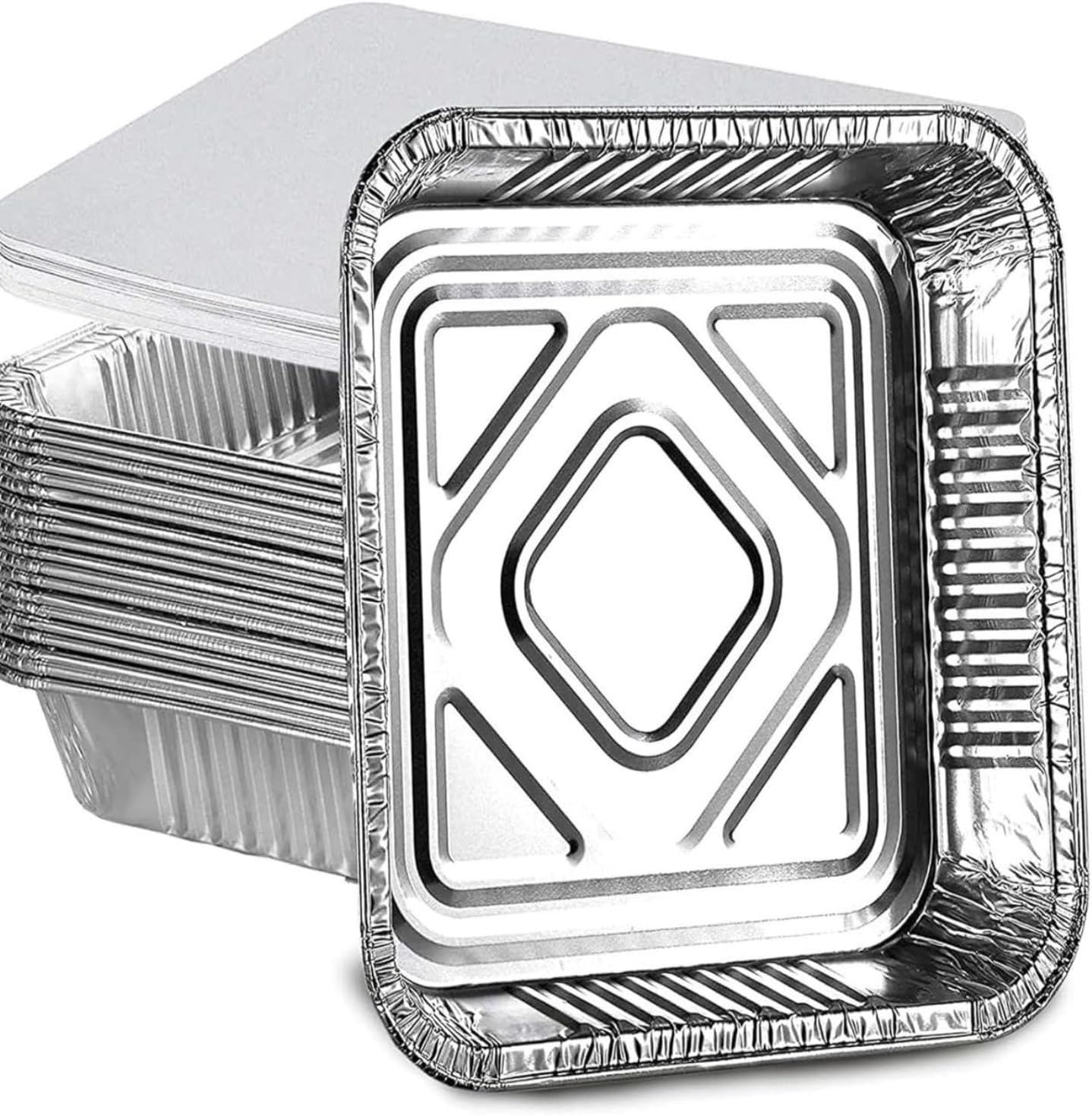 HOMESmith 10 Pack Aluminium Foil Trays with Lids Containers Strong and Large Tin Foil Food Take Away Container Disposable Food Take Out Box with Lid|3 Litre |