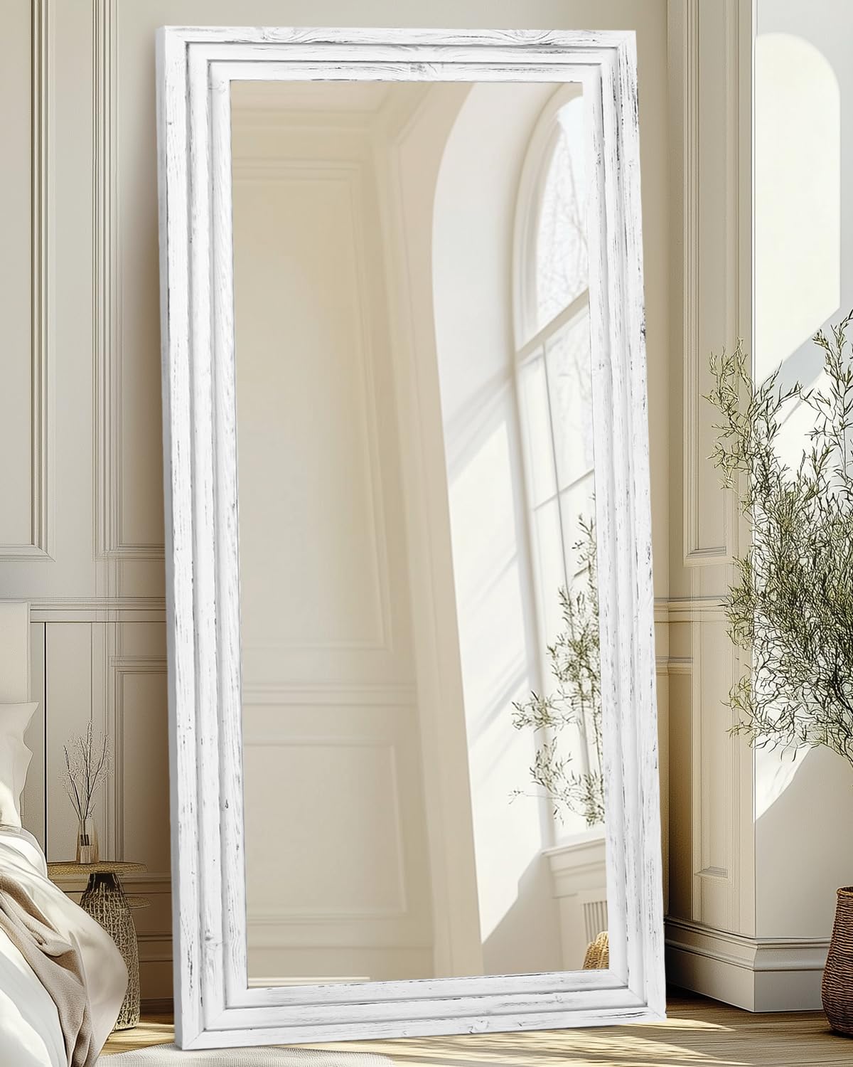 Full Length Mirror 76"x34" Solid Wood Frame Floor Large Mirror for Living Room, Bedroom Hanging or Leaning Wall-Mounted, White