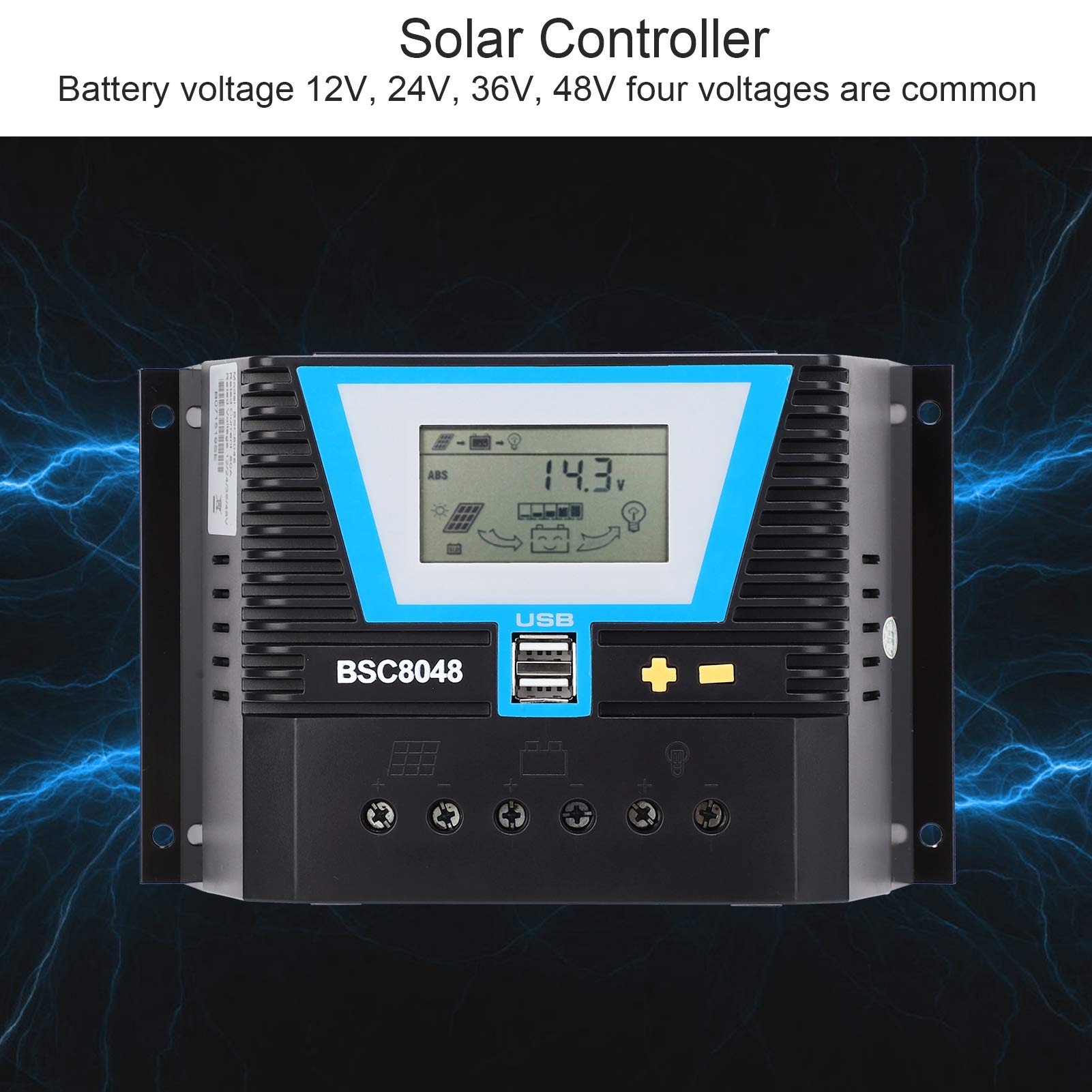 Regolatore di Carica Solare Intelligente 80A per Ricarica Batterie 12V/24V/36V/48V Adatto a Varie Batterie con Plastica Tecnica Durevole