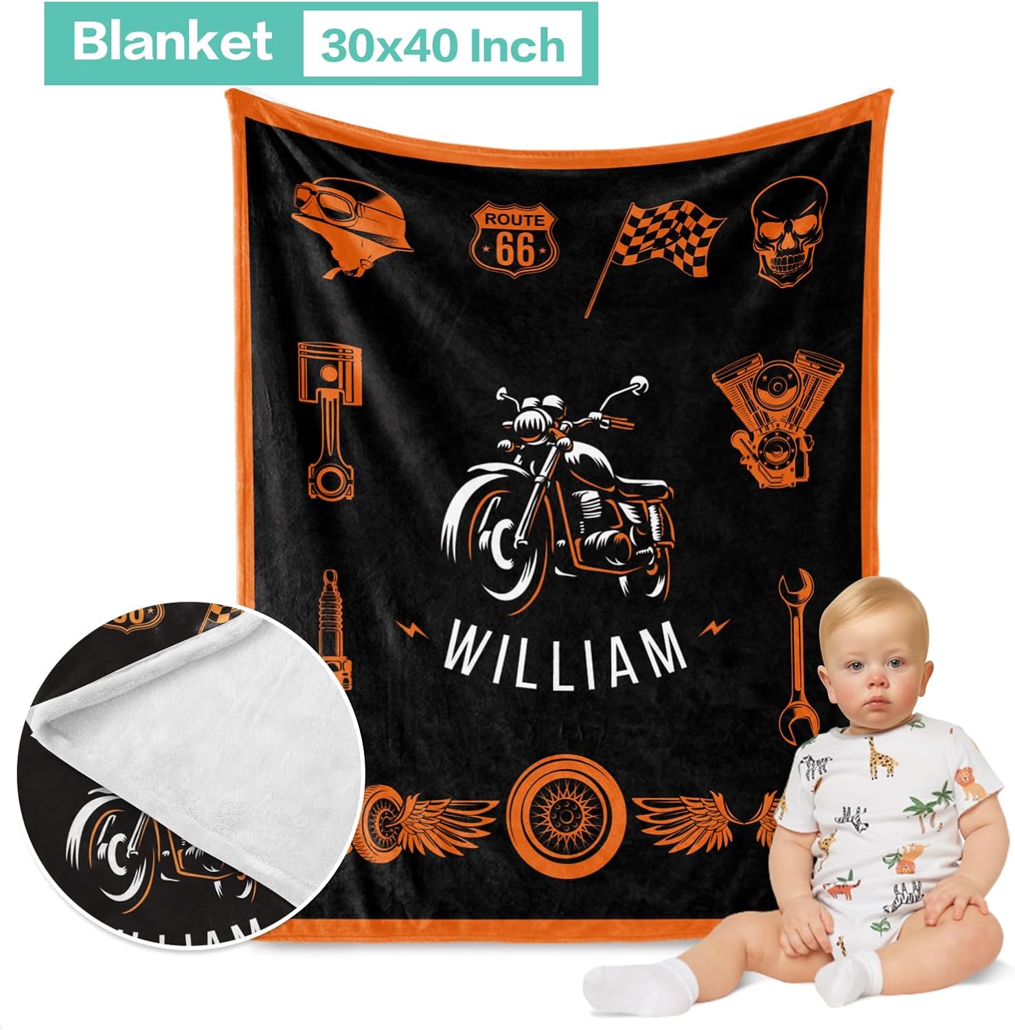 Custom Baby Crib Bedding Set 3 Piece - Personalized Name with Vehicles Design - Soft Chic Blanket, Crib Sheet, Pillowcase for Newborns Boys Girls Nursery Gifts Color12-Motorcycle