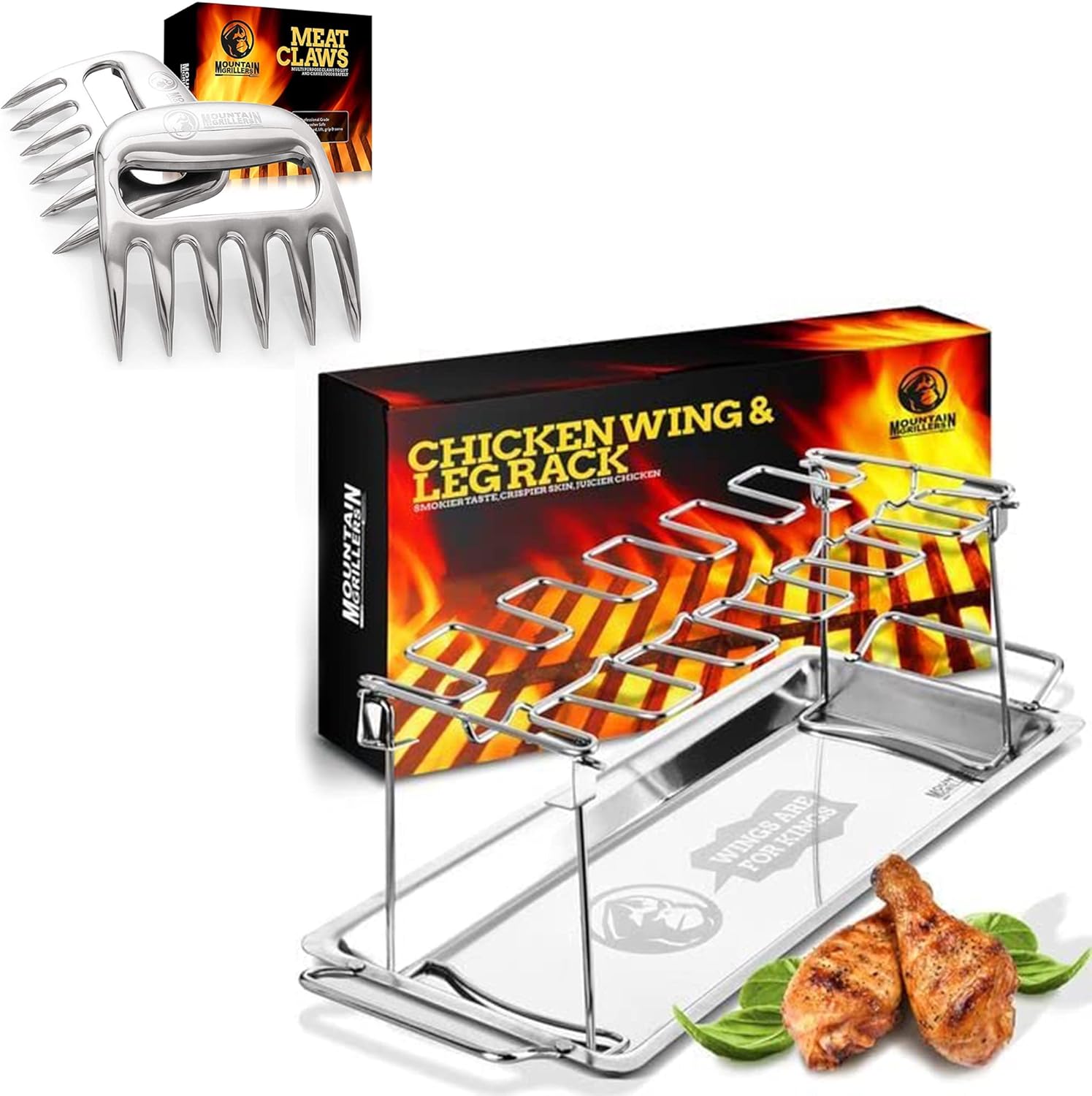Meat Claws Meat Shredder for BBQ Best Pulled Pork Shredder Claw x 2 For Barbecue, Smoker, Grill (Stainless Steel) Bundle with Chicken Drumstick Grill Rack - Large Capacity Smoker Hold Up 12 Legs : Patio, Lawn & Garden
