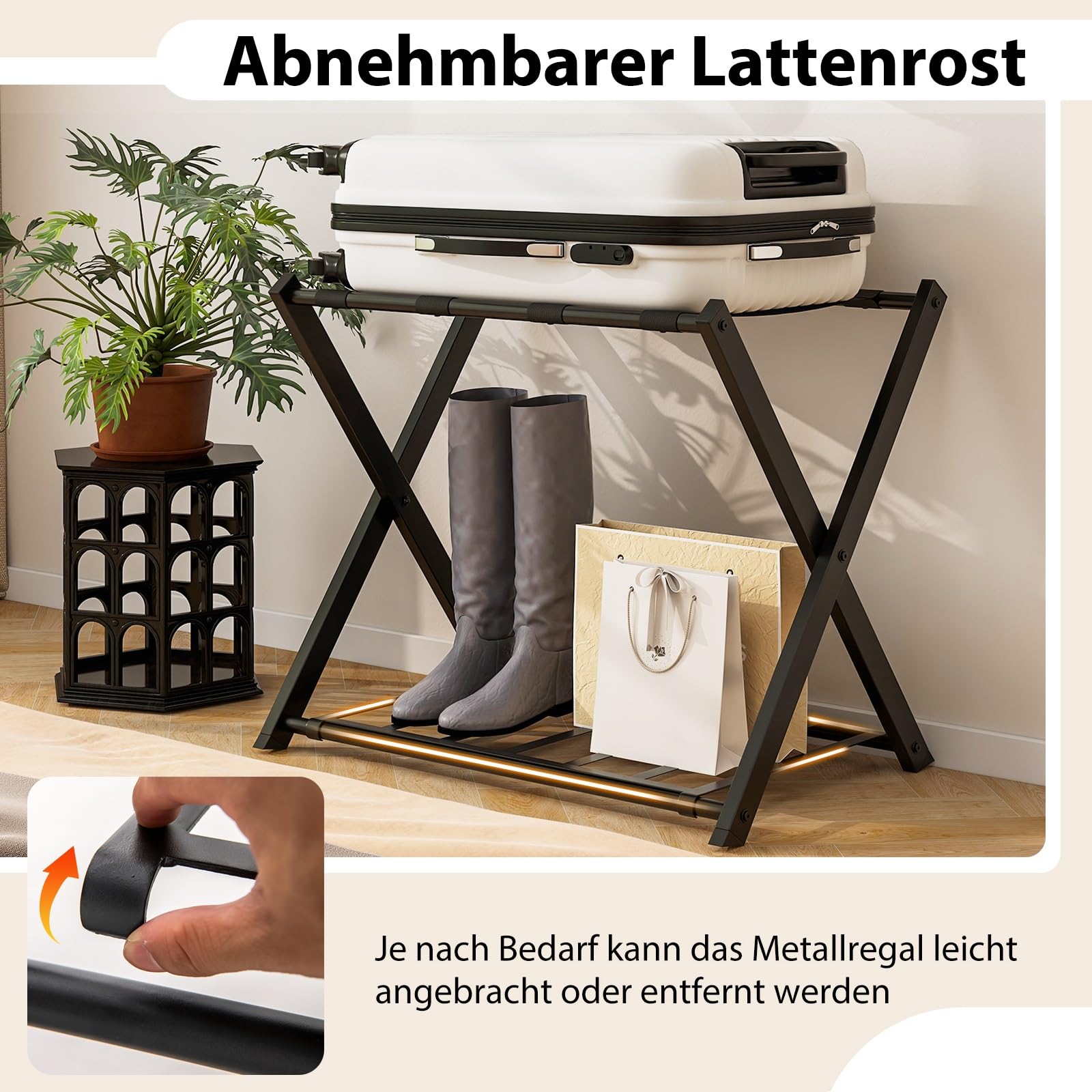 GIANTEX Kofferständer Klappbar, 2er Set, 2-Stöckige Kofferablage Metall, Gepäckablage Gepäckständer Hotel Gästezimmer, Kofferbock Klappbar Platzsparend, Schwarz, 68x 45 x 57 cm