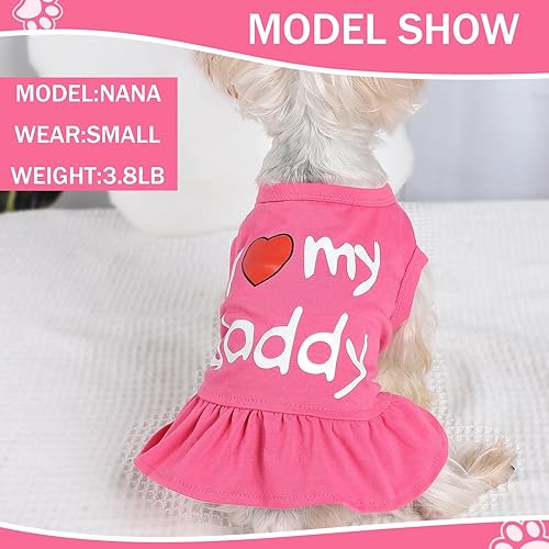 Miniatura 4 de Vestidos para perros medianos y niñas, paquete de 2 unidades, ropa rosa para niña pequeña, verano I Love My Mommy Daddy para cachorros, camisa de