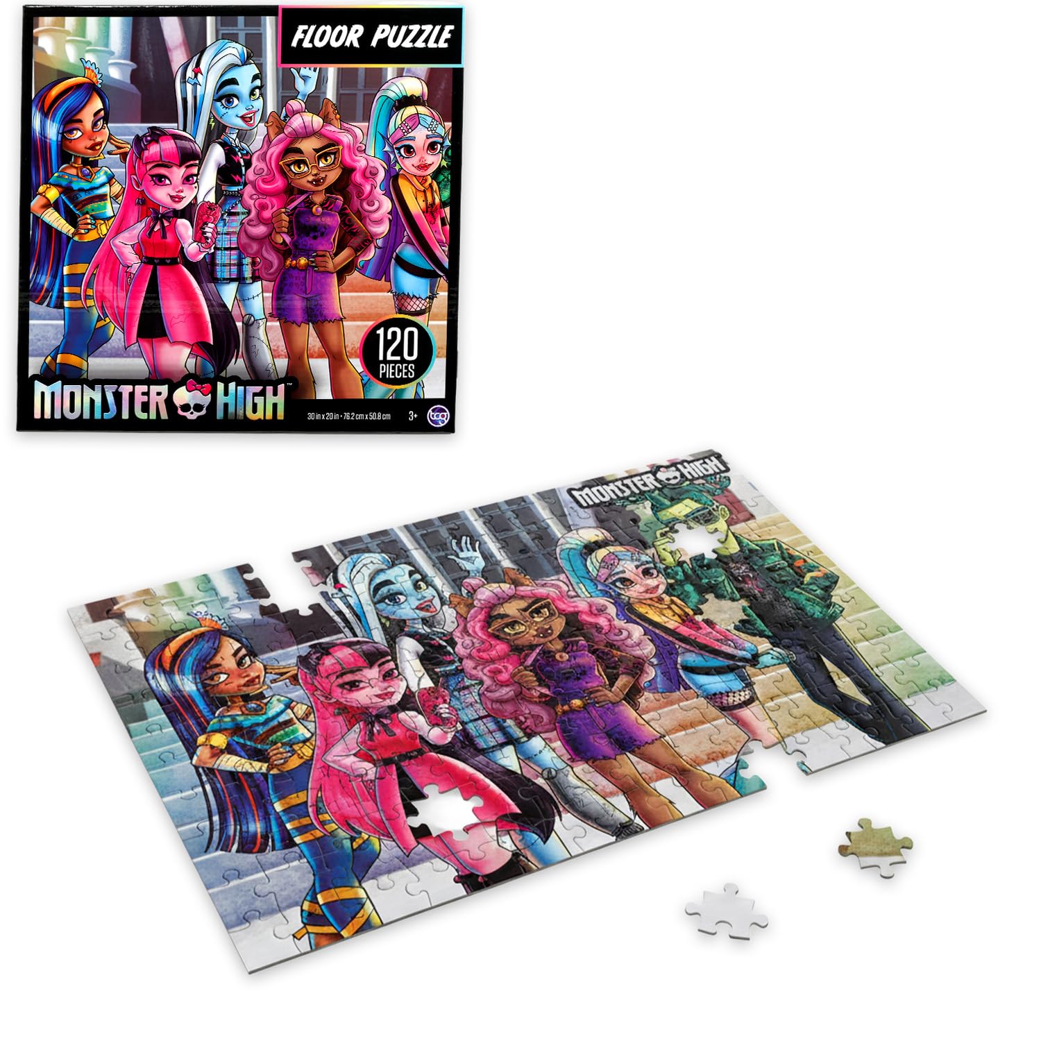 Monster High Floor Puzzle für Kinder im Alter von 3–5 Jahren, Jumbo, 76,2 x 50,8 cm | Monster High 120 Teile Puzzle Bodenpuzzle, Aufkleber, mehr | Monster High Toys Jigsaw Puzzles für Mädchen