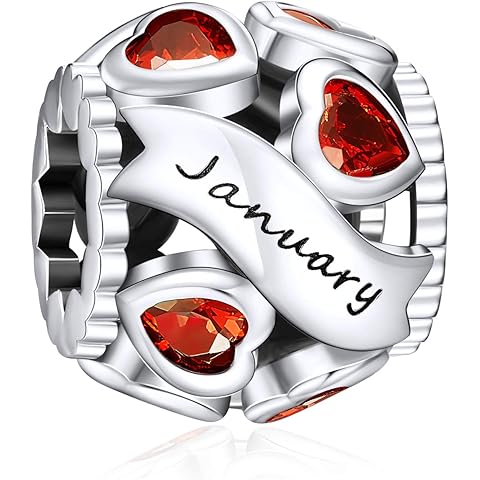 NINGAN Birthstone Charms 925 Sterling Silver Love Heart Openwork Bead for Charm Bracelets and Necklaces with 5A Cubic Zirconia, Birthday Mothers Day Jewelry Gifts Women