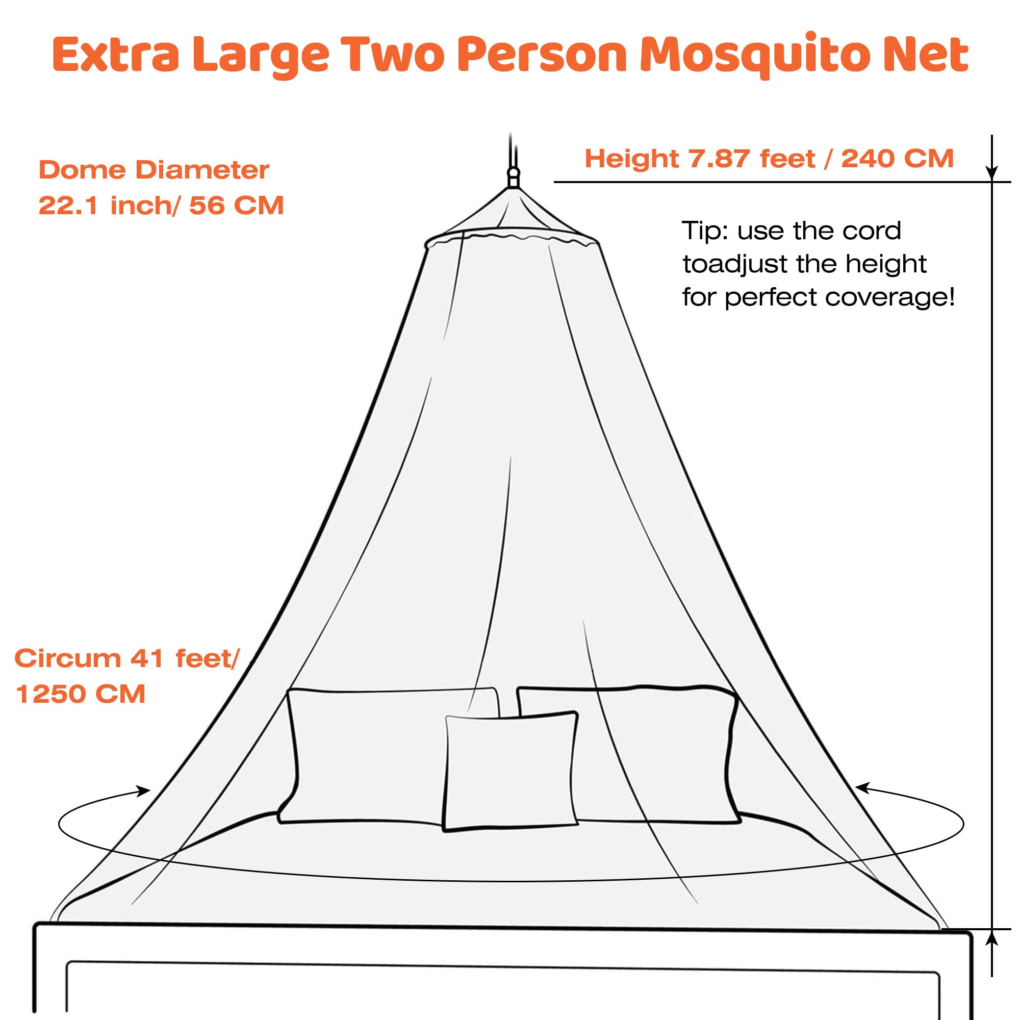 White Mosquito Net Bed Canopy for Girls Princess Baby Kids Adult, Canopy Bed Curtains for Twin to King Size Bed, Dome Bed Tent for Indoor Decor Bedroom Reading Nook Outdoor Camping, Yard, Garden