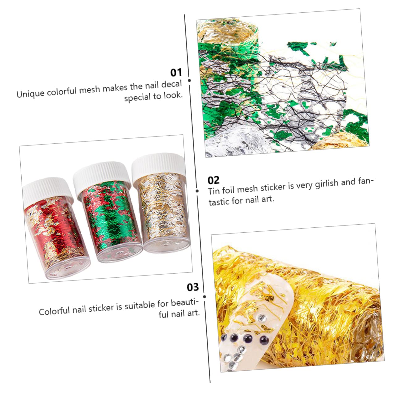 CALLARON 3 Set Adesivi Per Unghie Colorati Decorazioni Nail Art Impermeabili Per Manicure Per Personale 10 Pezzi * 3