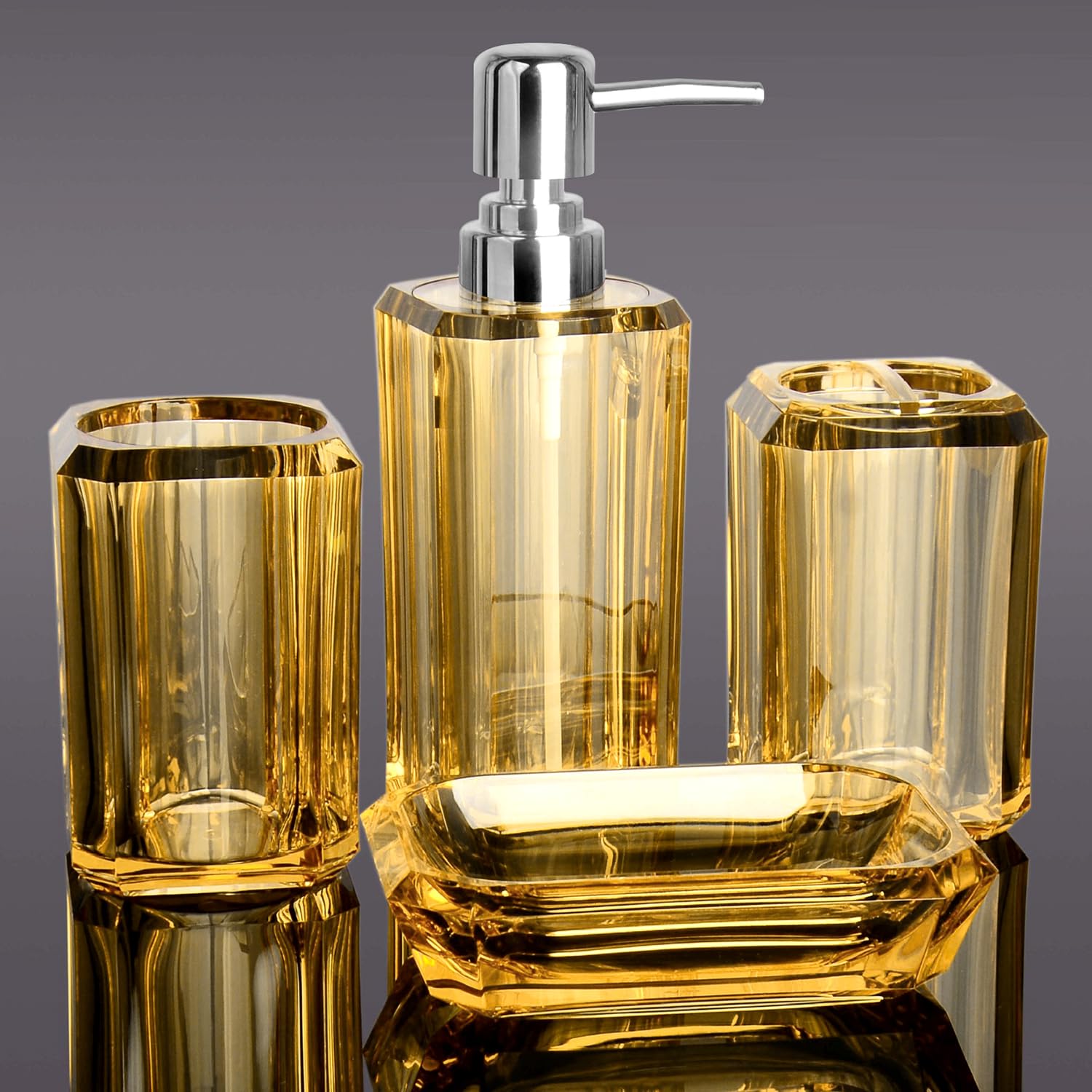 Bathroom Accessory Set 4pcs Bathroom Vanity Countertop Accessories Include Soap Dispenser for Shampoo Shower Gel Lotions, Toothbrush Holder, Tumbler, Soap Dish for Restroom Apartment Hotel Décor Gift