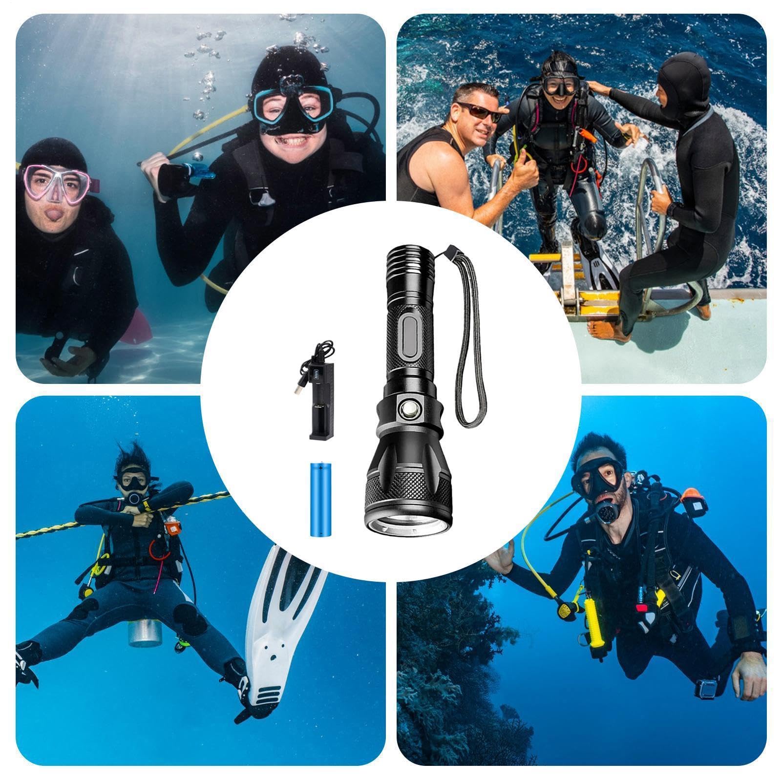 Torcia elettrica impermeabile 3 Modalità di Illuminazione Ricaricabile | Torcia LED Flash da Esterno per la Sicurezza in Snorkeling Notturno e in Sport all'aperto