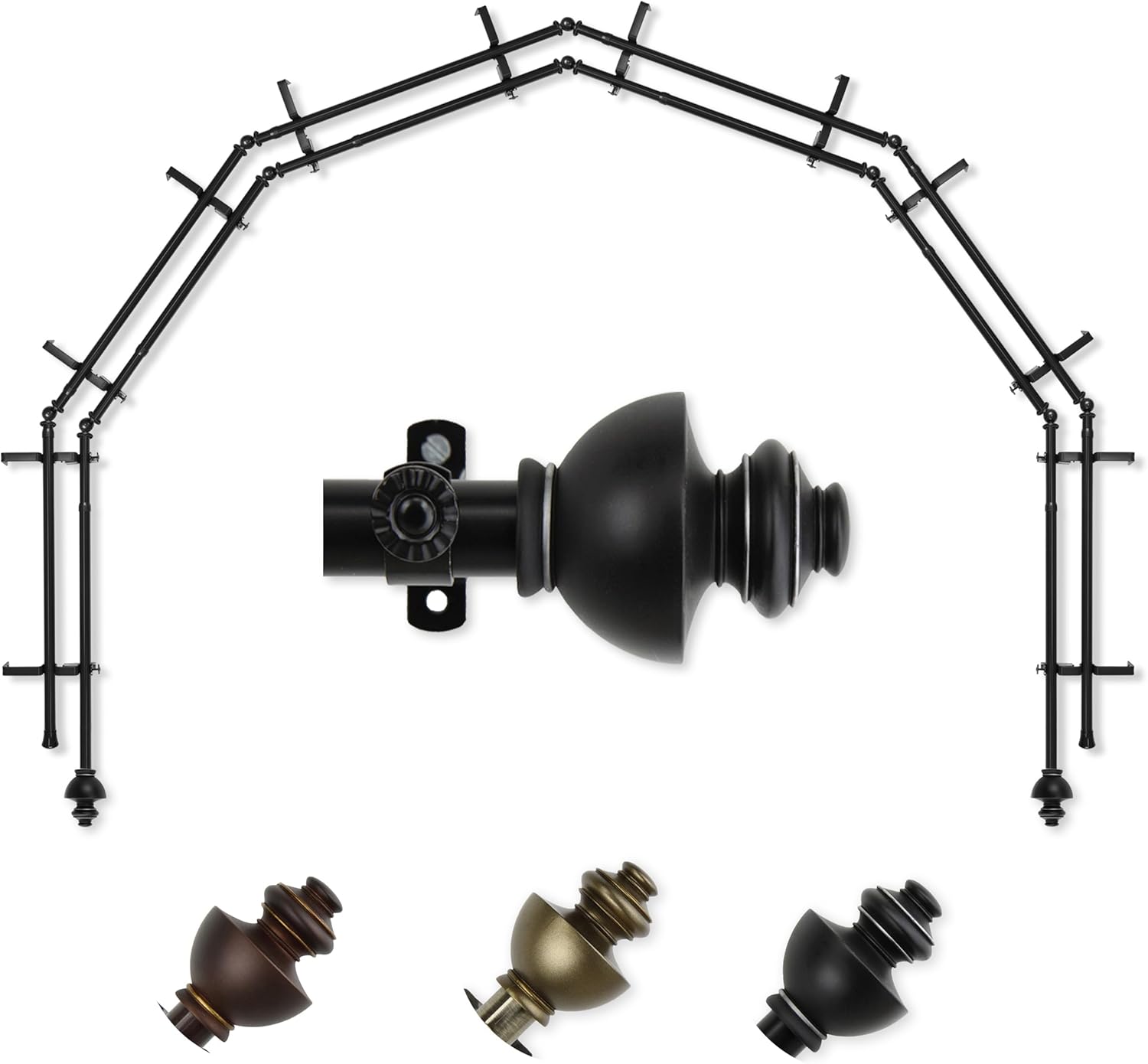 A&F Rod Décor - Kingly 13/16" 6-Sided Double Bay Window Curtain Rod - Cocoa