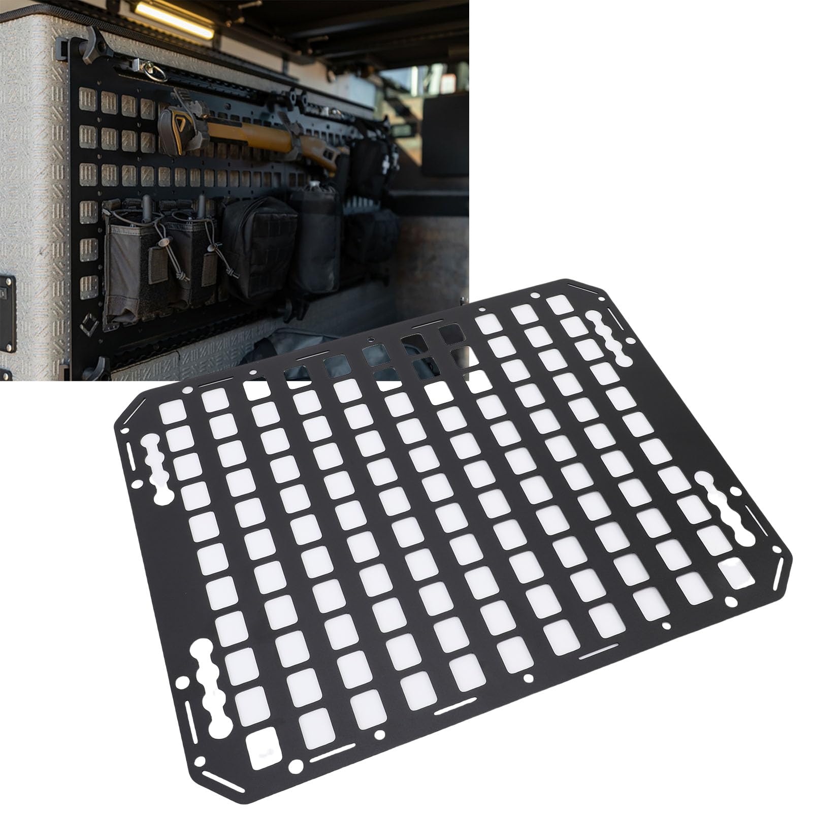 Panel Molle de Camión Panel de Carga Organizador de Estanterías de Aluminio de Servicio Pesado con Múltiples Agujeros para Las Pistas L Se Adapta a SUVS Pickup Camionetas