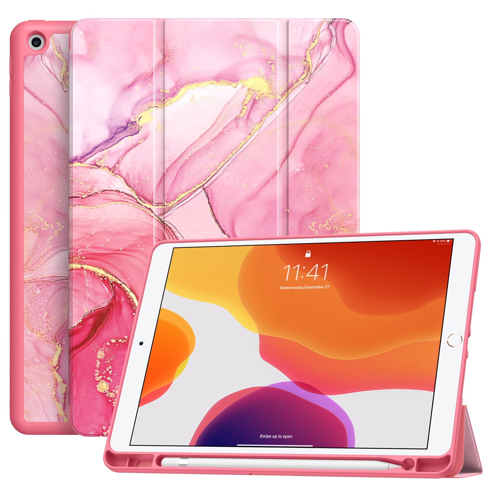 Soke Case for iPad 9th Generation 2021/8th Gen 2020/7th Gen 2019 with Pencil Holder - Premium Shockproof Case with Soft TPU Back Cover & Auto Sleep/