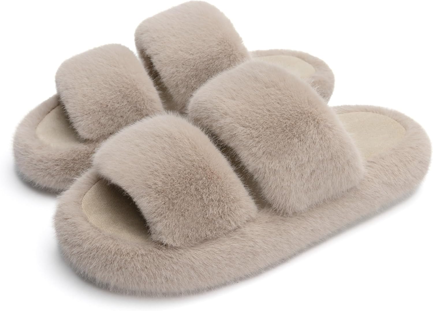 Chantomoo Women's Slippers Memory Foam Slippers for Women Fuzzy Comfy Faux Fur House Furry Indoor Open Two Bands Gift Slippers