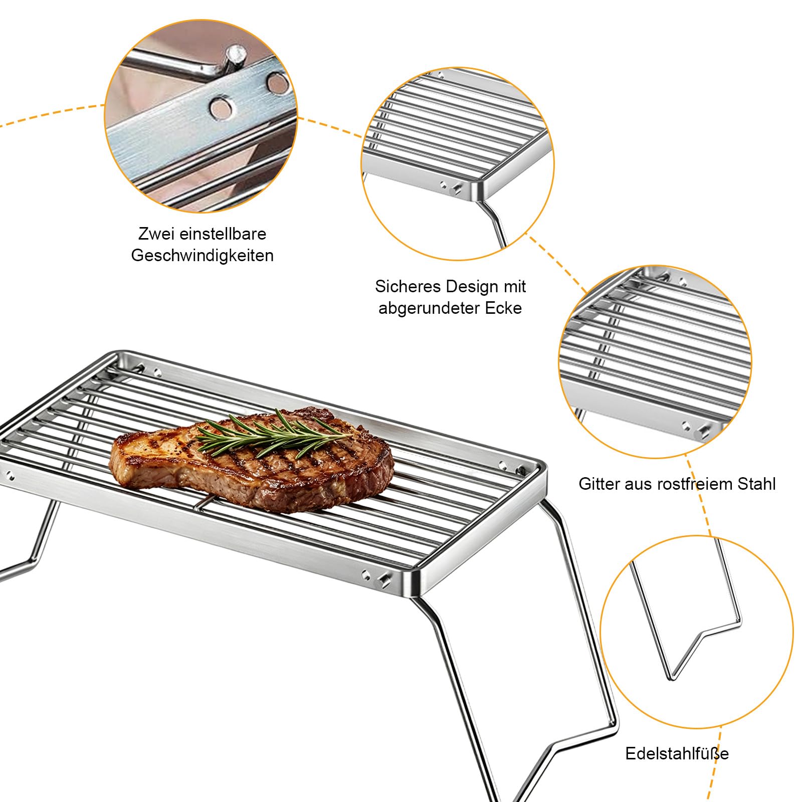 Foonary Barbecue pieghevole in acciaio inox, 30 x 16 cm, griglia autoportante per braciere, griglia da appoggiare, adatta per trekking, viaggi, picnic, pesca, giardino, falò